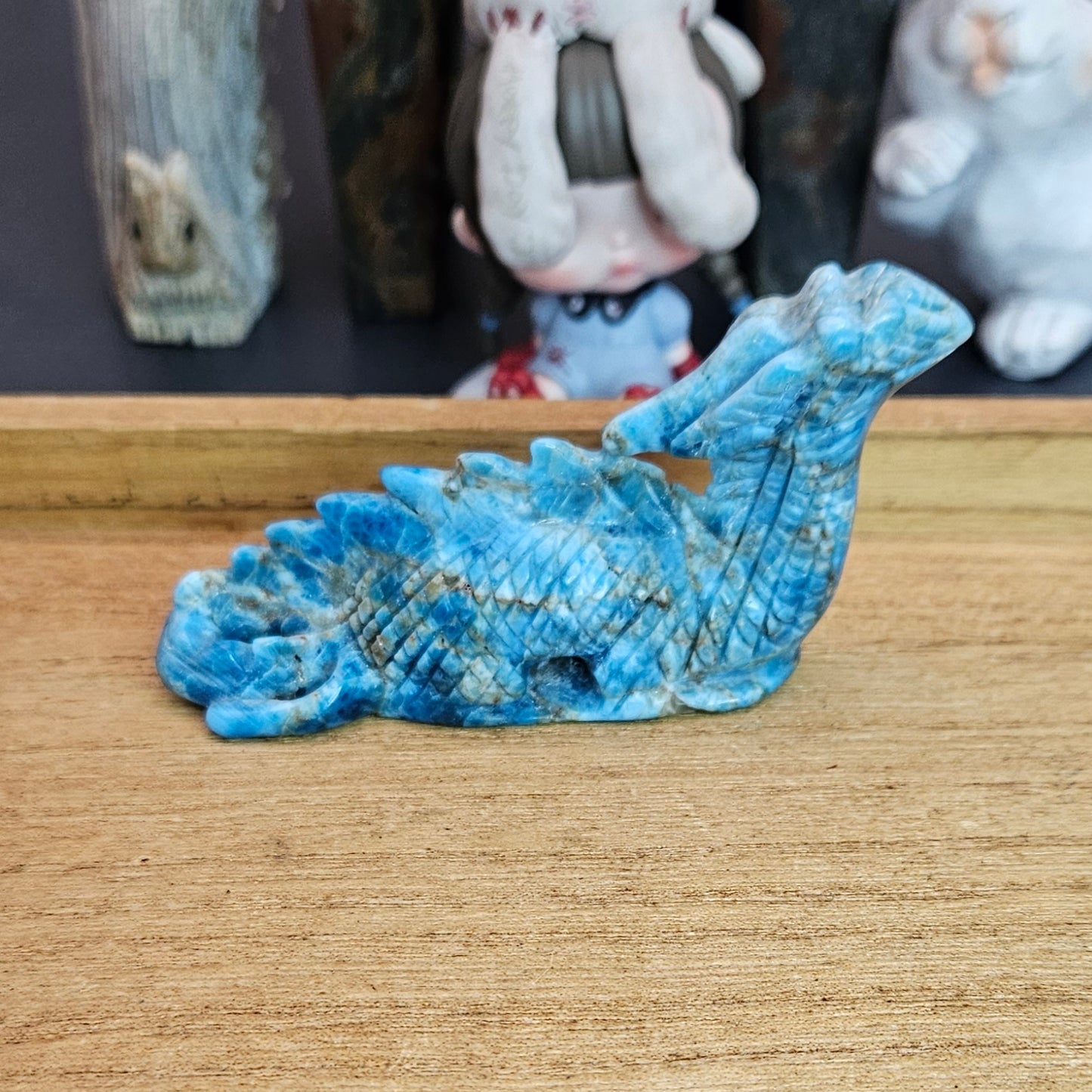 Blue Apitite Dragon Hand Carving.