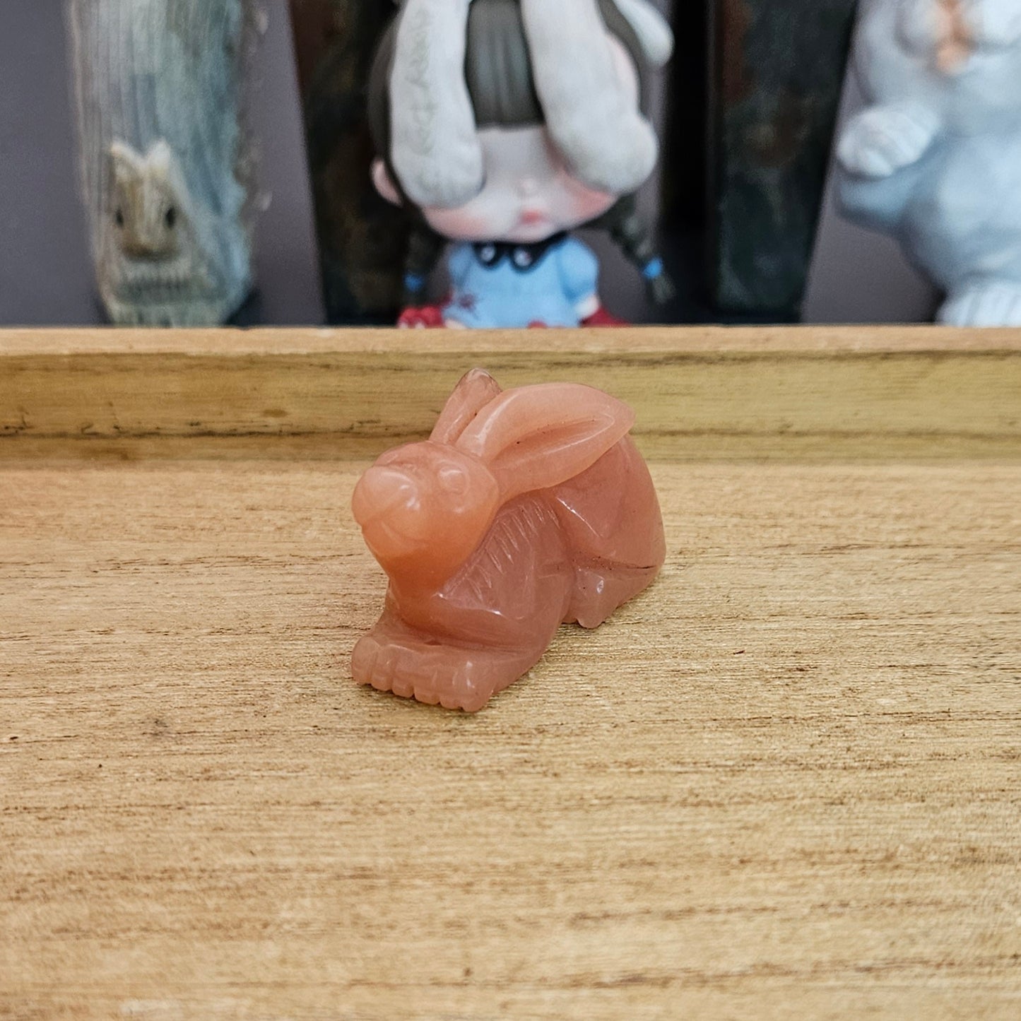 Peach Aventurine Rabbit Hand Carving.