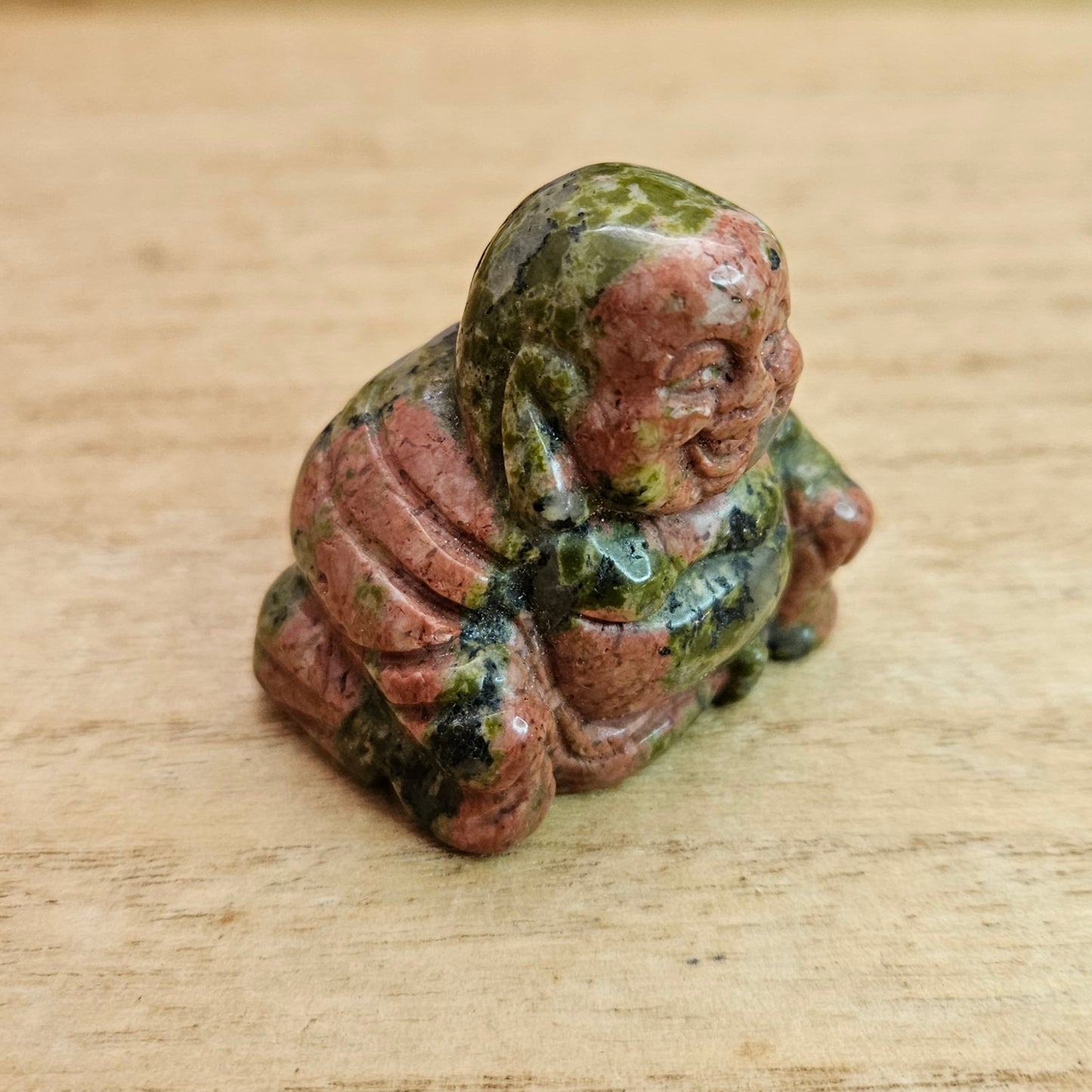 Unakite Laughing Buddha Carving.