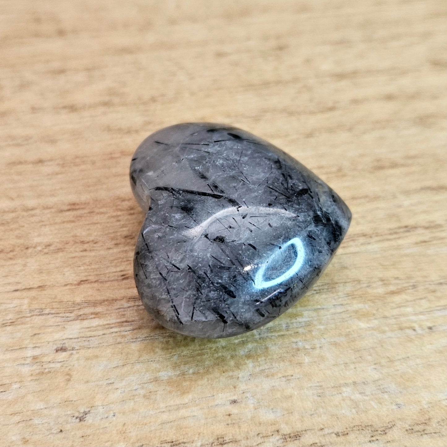 Black Rutilated Quartz Puffy Heart Carving.