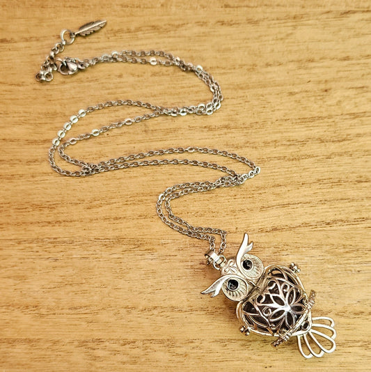 Owl Cage Necklace & Fluorite Heart.