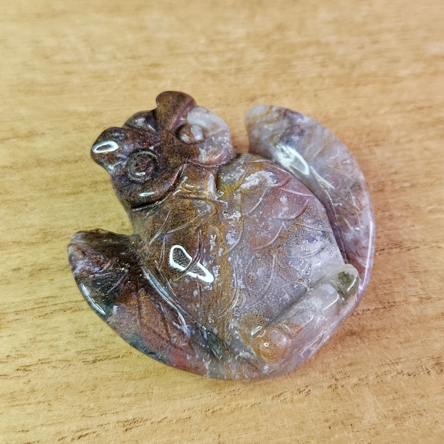 Moss Agate Owl Carving.