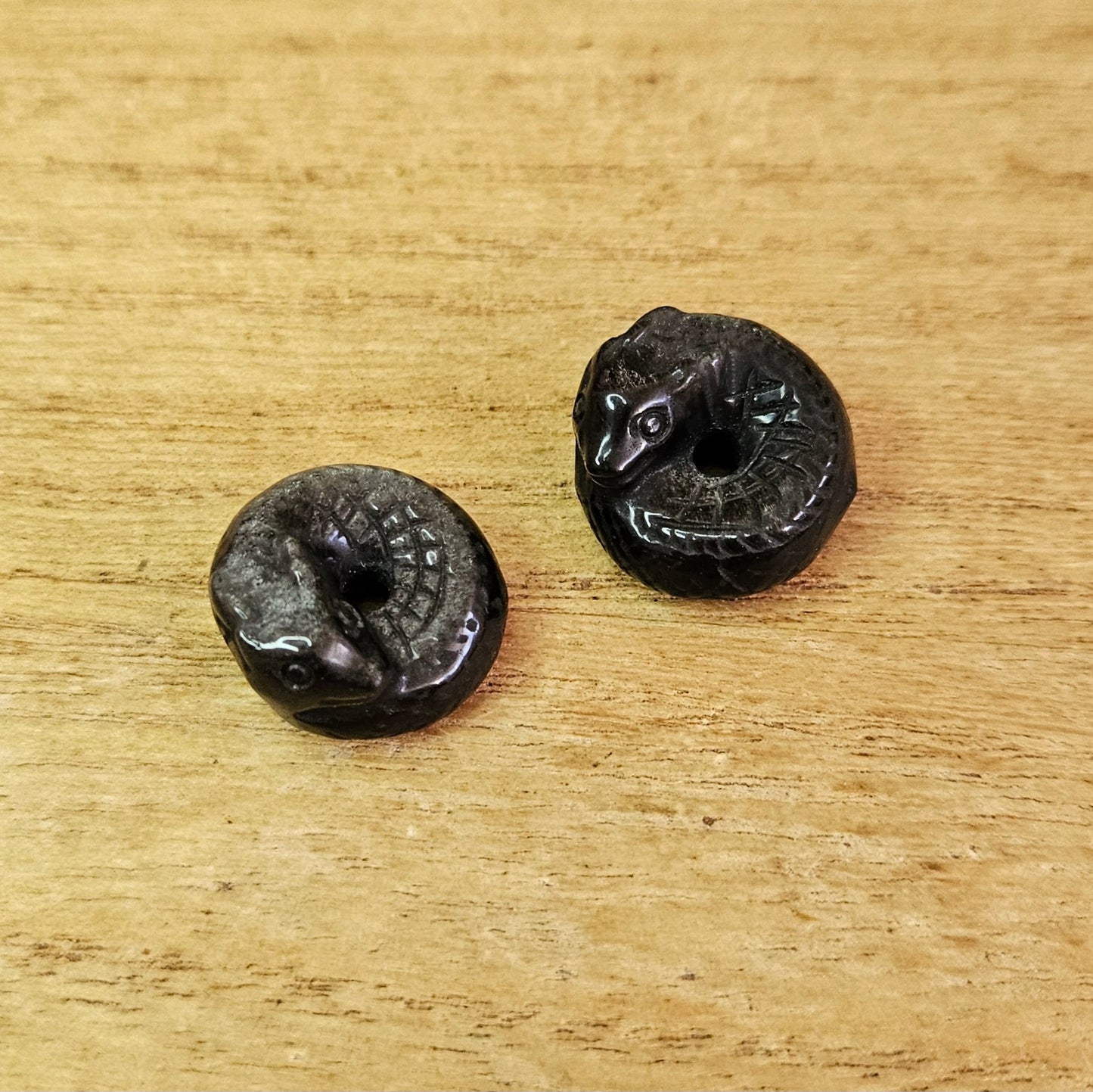 Miniature Silver Sheen Obsidian Dragon Carving.