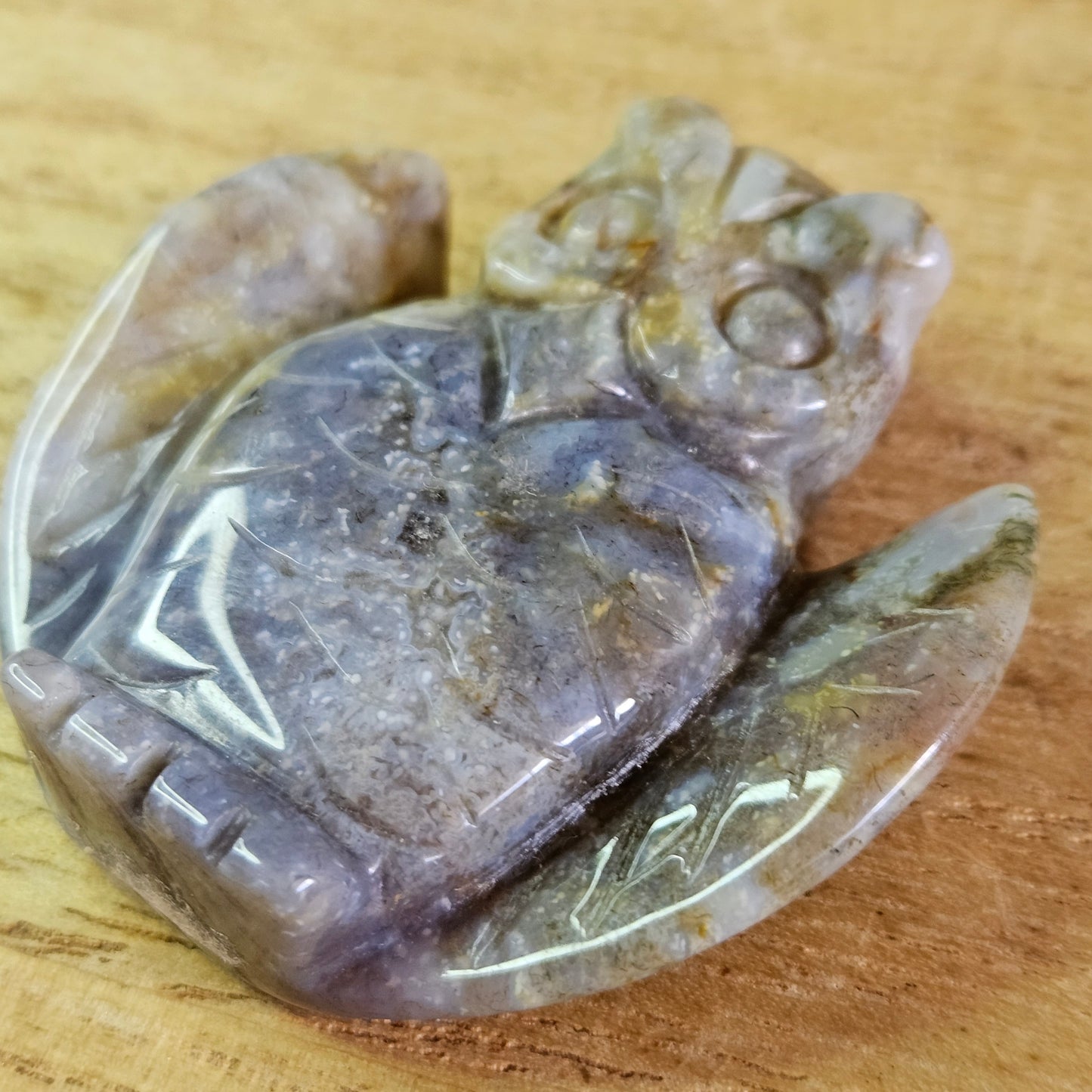 Moss Agate Owl Carving.