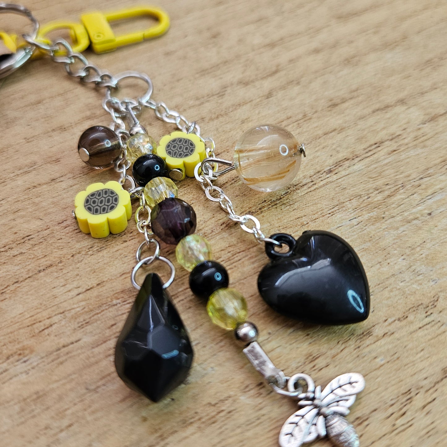 Bumblebee Keychain. Handmade Gold Rutile Keychain.