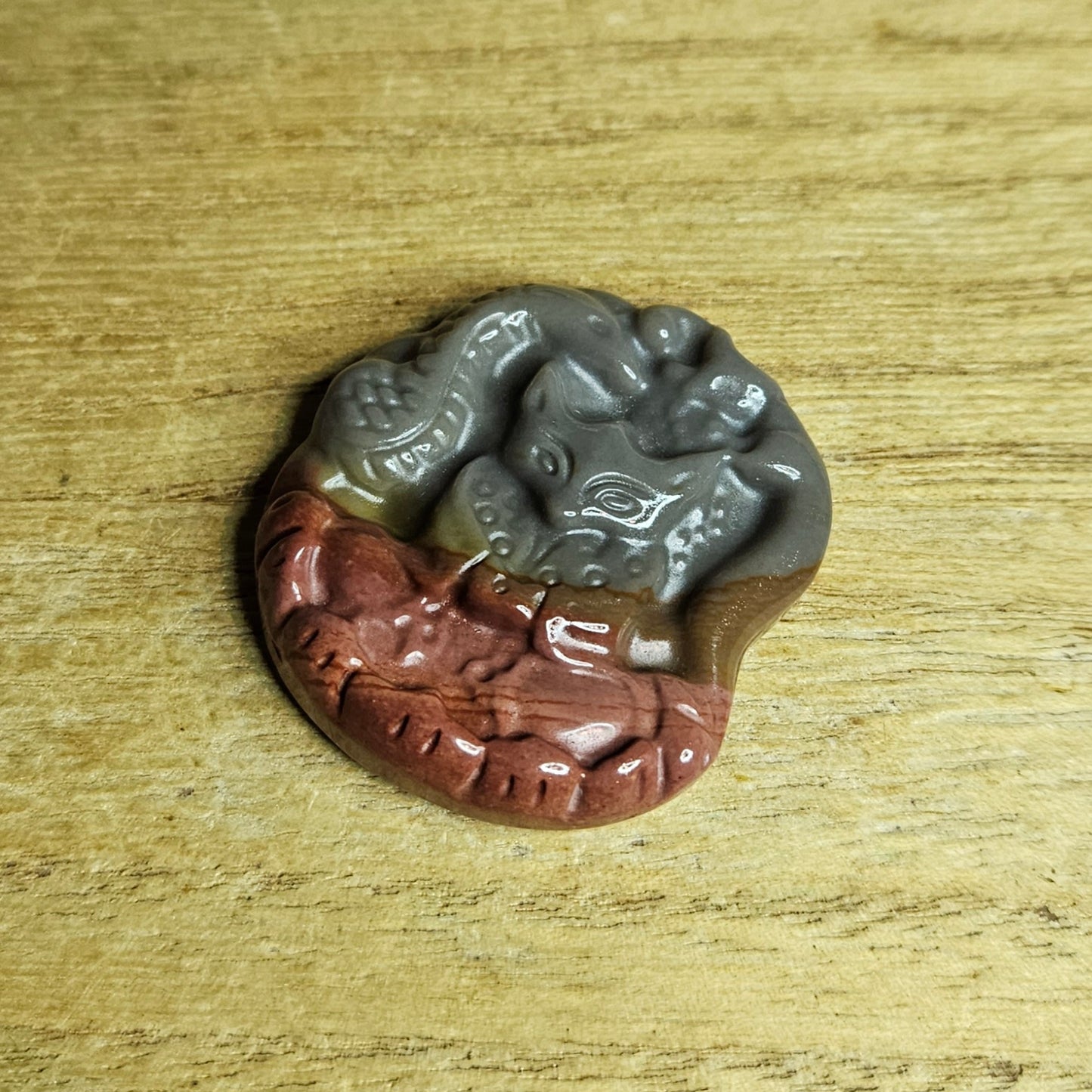 Polychrome Jasper Yoga Fox Flat Carving.