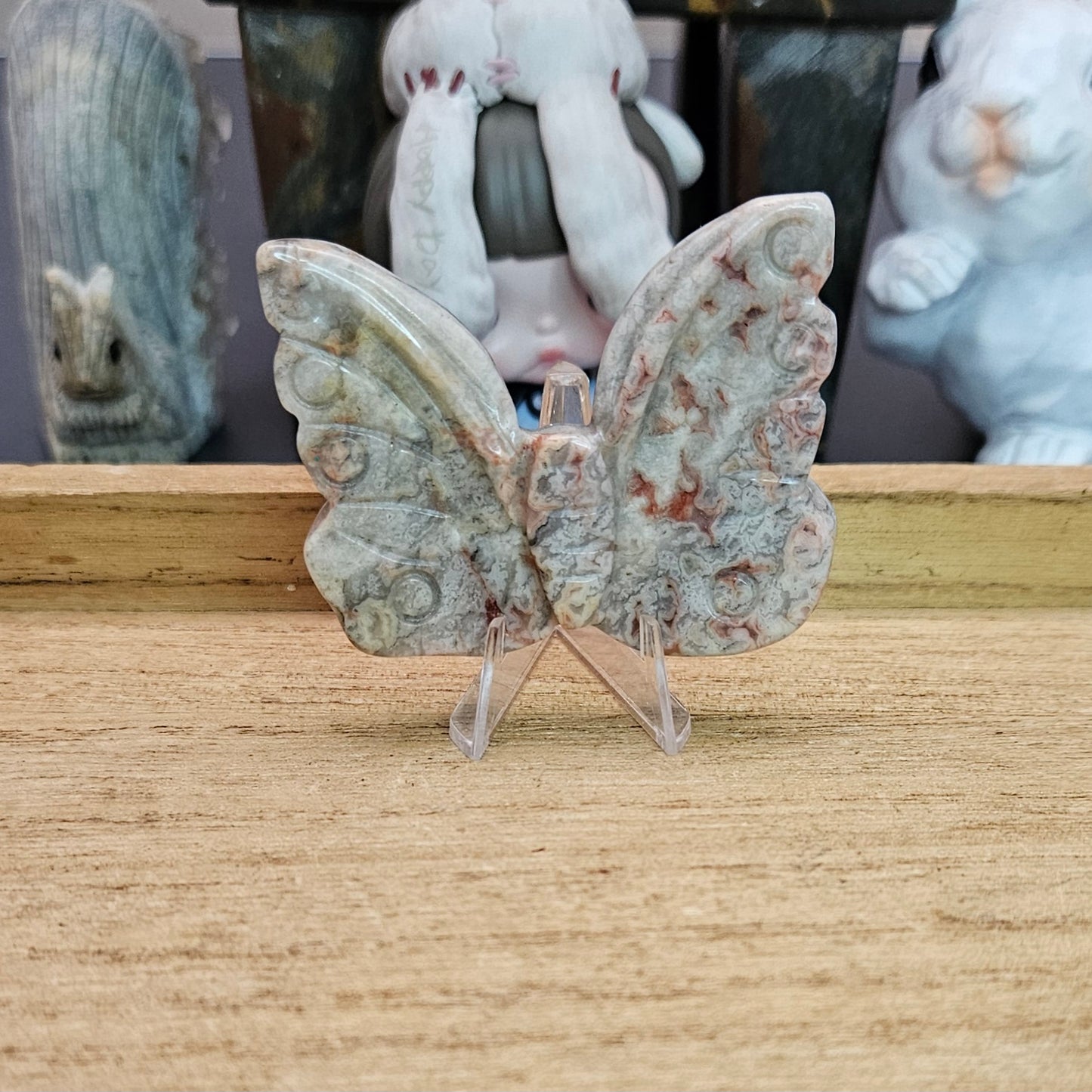 Crazy Lace Agate Butterfly Carving.