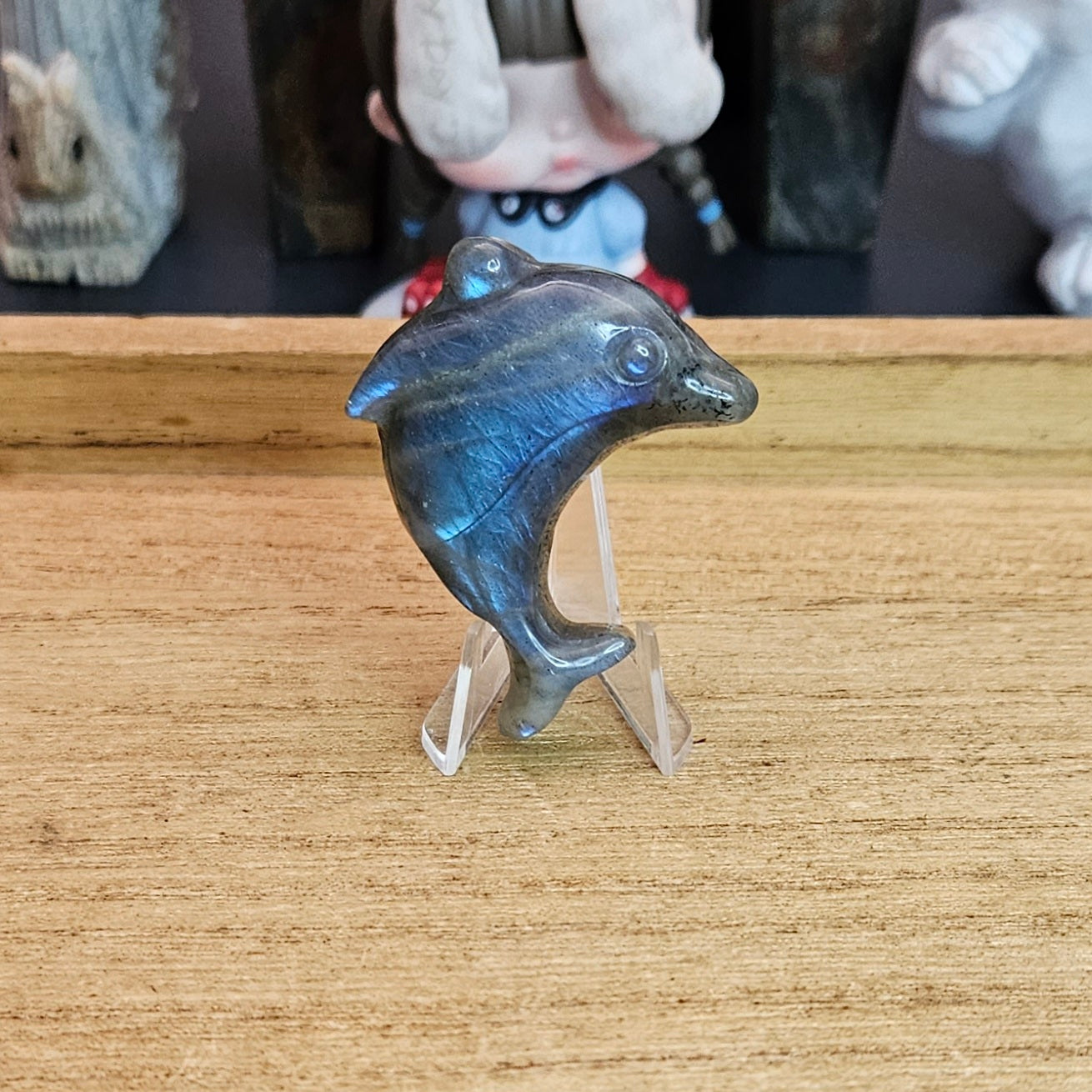 Labradorite Dolphin Flat Carving.