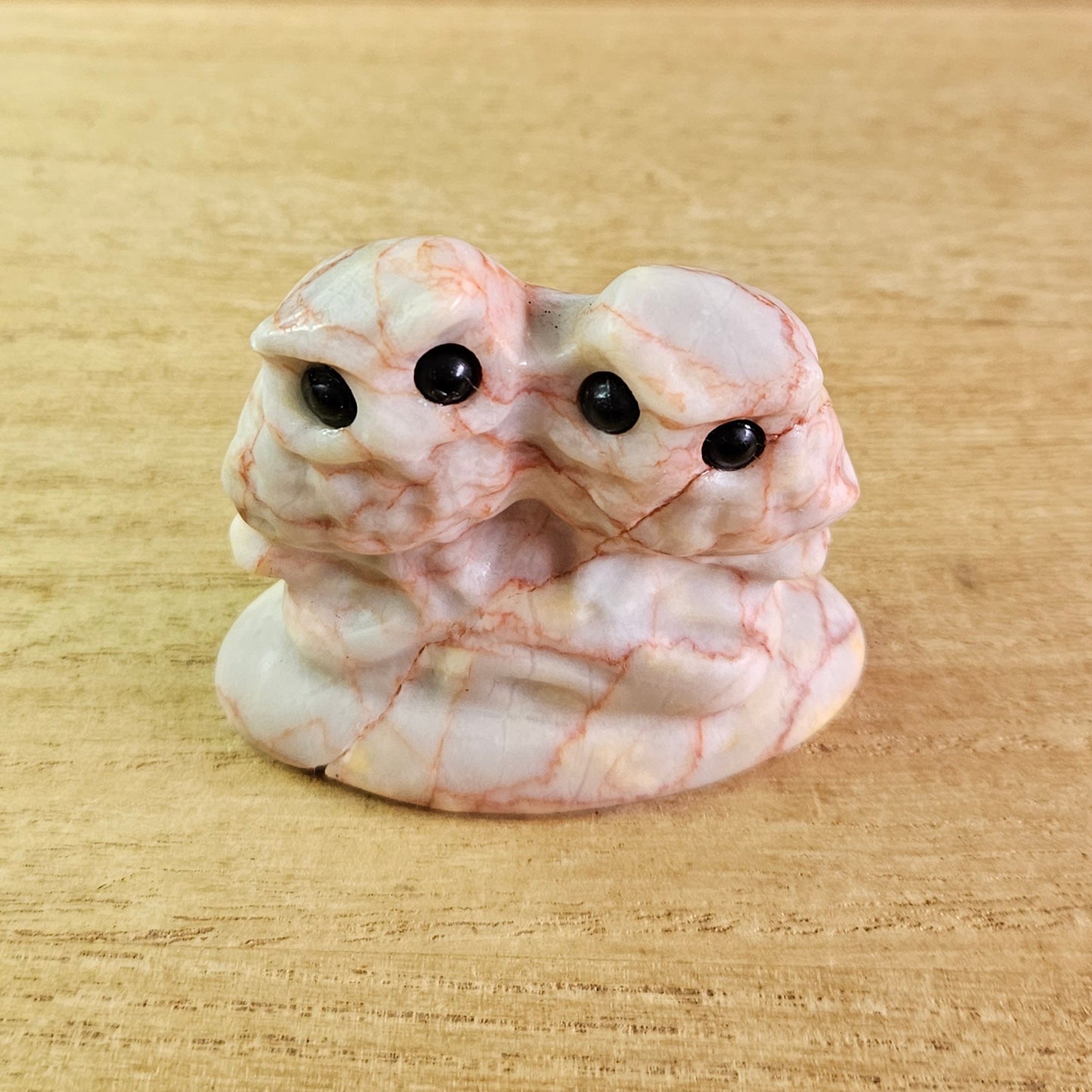 Red Vein Jasper Double Owl Carving.