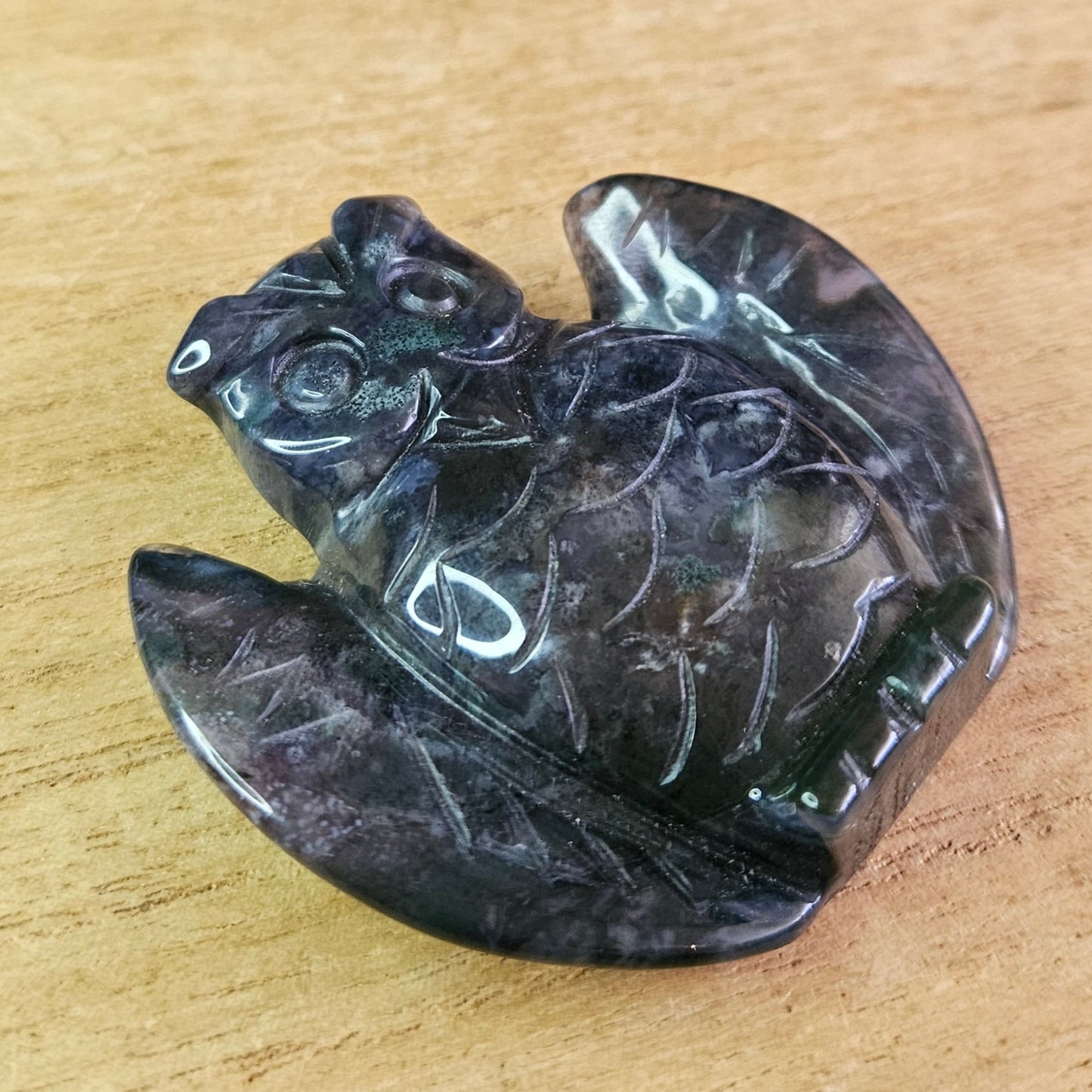 Moss Agate Owl Carving.