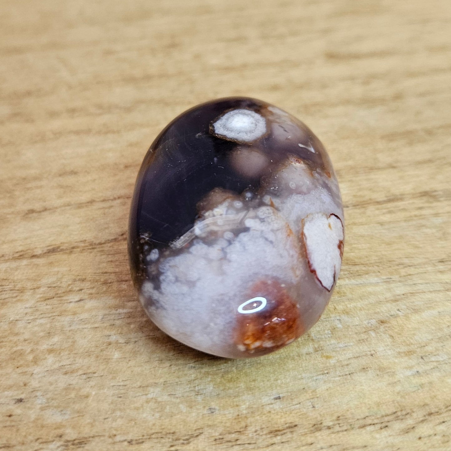 Black Flower Agate Palmstone.