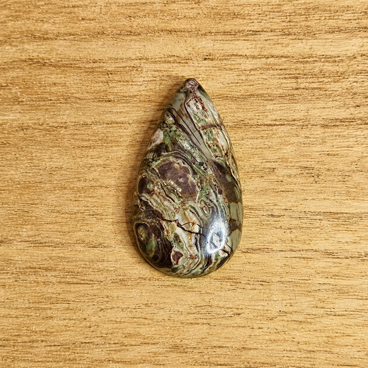 Rainforest Rhyolite Tear-drop Cabochon.