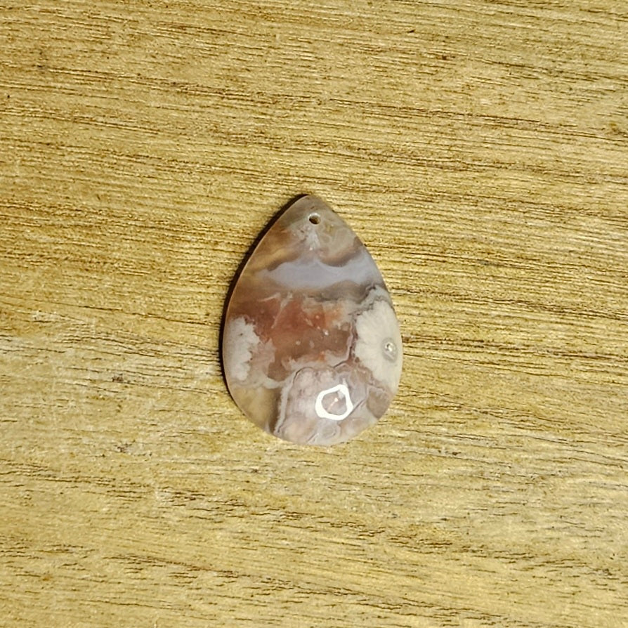 Flower Agate Tear-drop Cabochon. *Pre Drilled*
