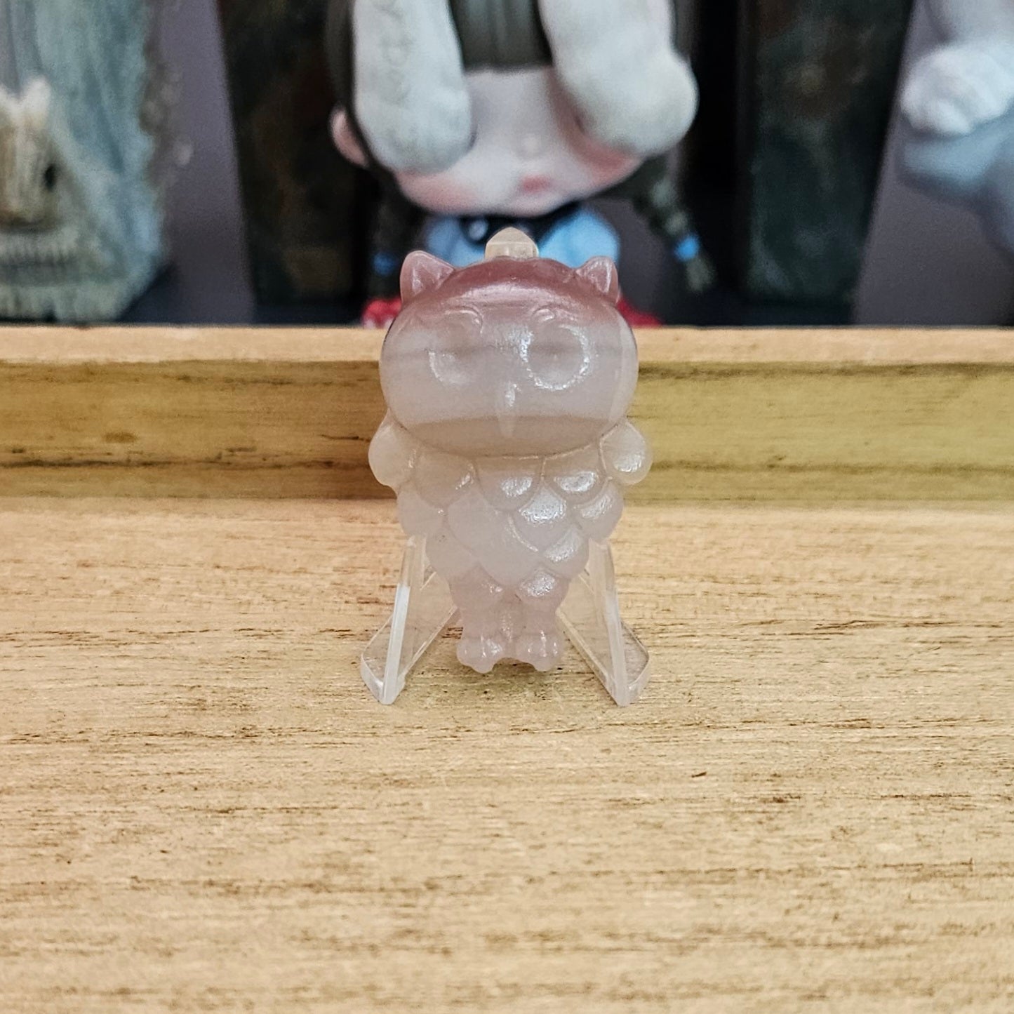 Pink Banded Onyx Owl Flat Carving.