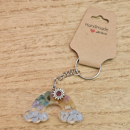Rainbow Keychain. Handmade Rainbow Tourmaline Resin Keychain.