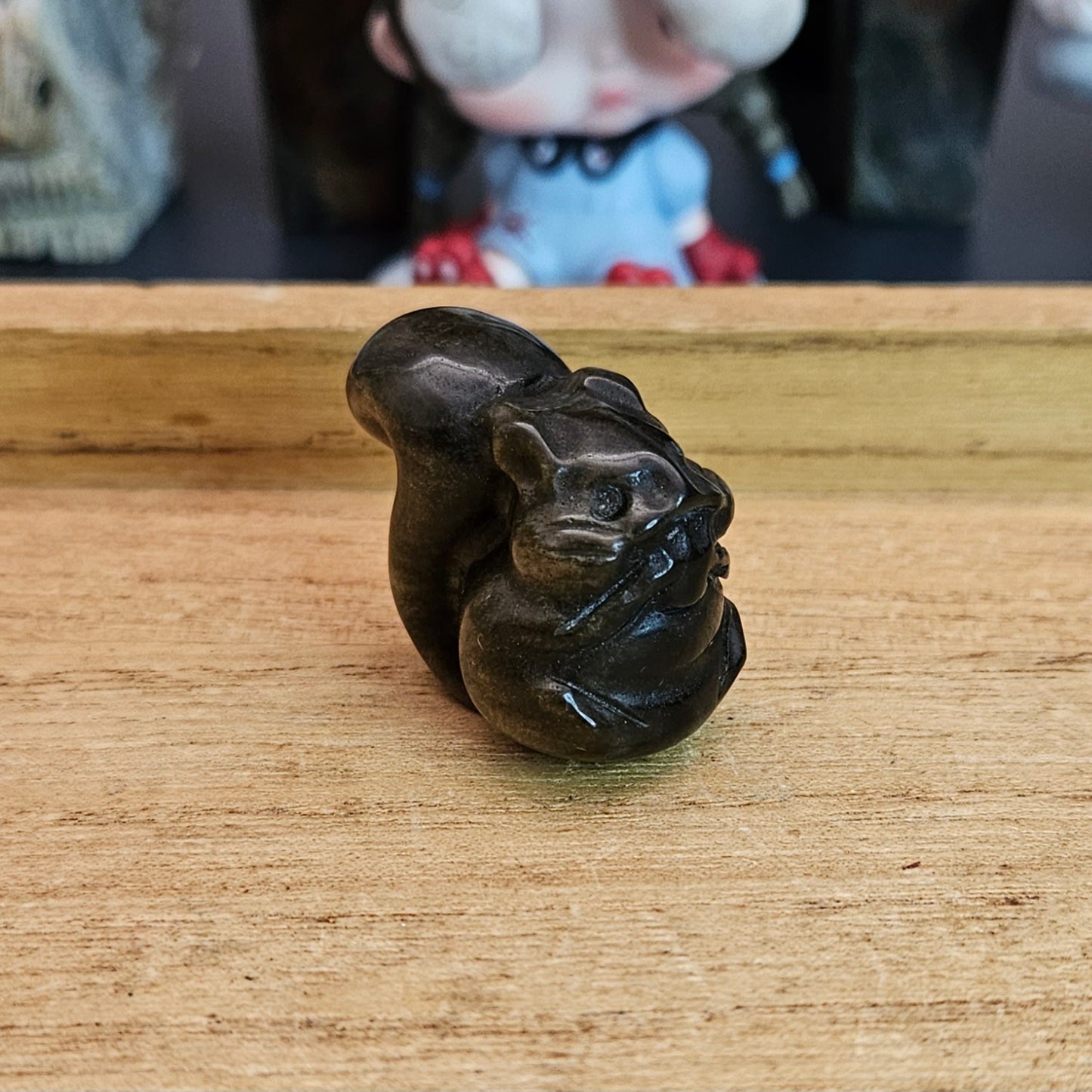 Gold Sheen Obsidian Squirrel Carving.