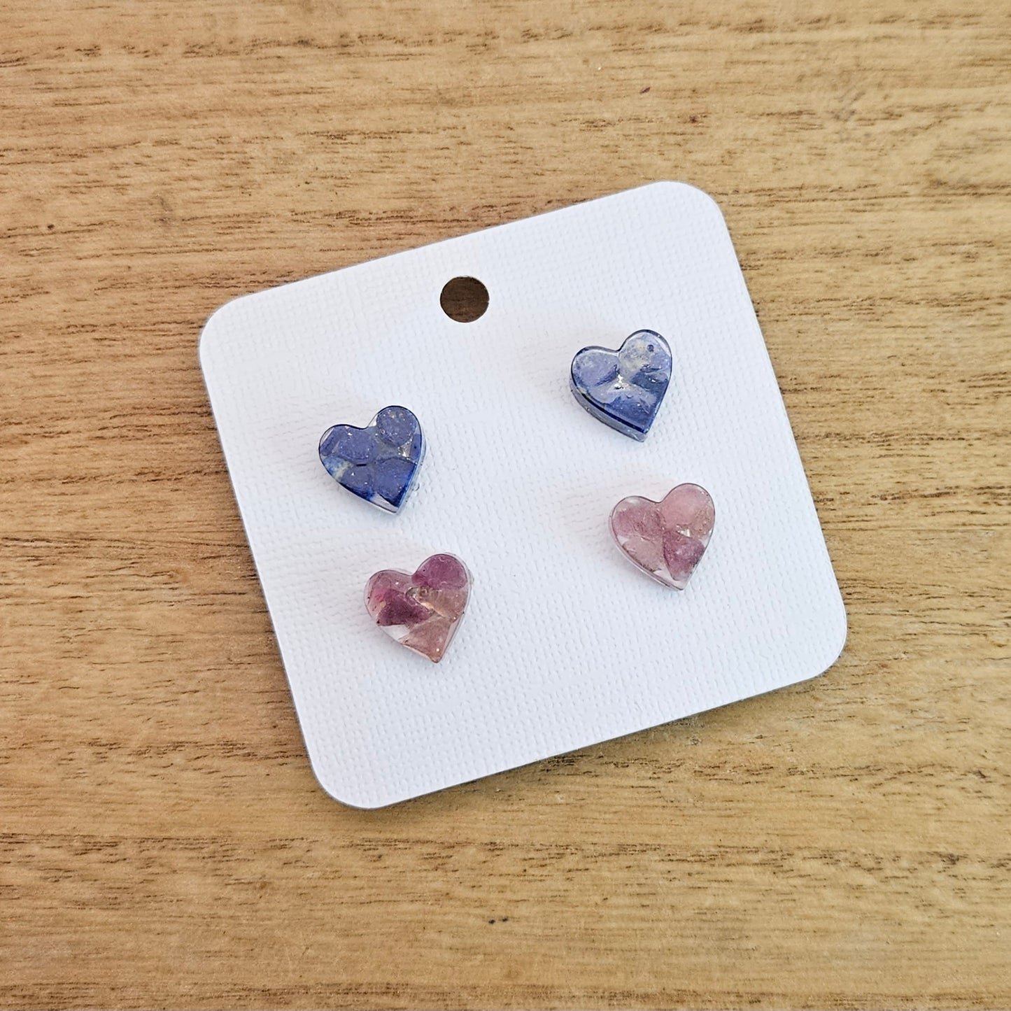 Resin Heart Flower Set. Lapis Lazuli and Pink Tourmaline.