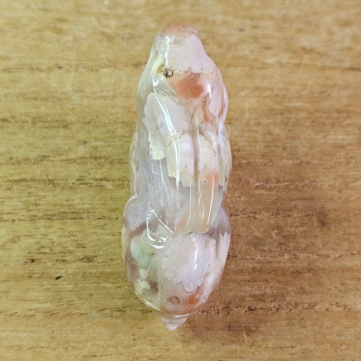 Green Flower Agate Sitting Rabbit Carving.