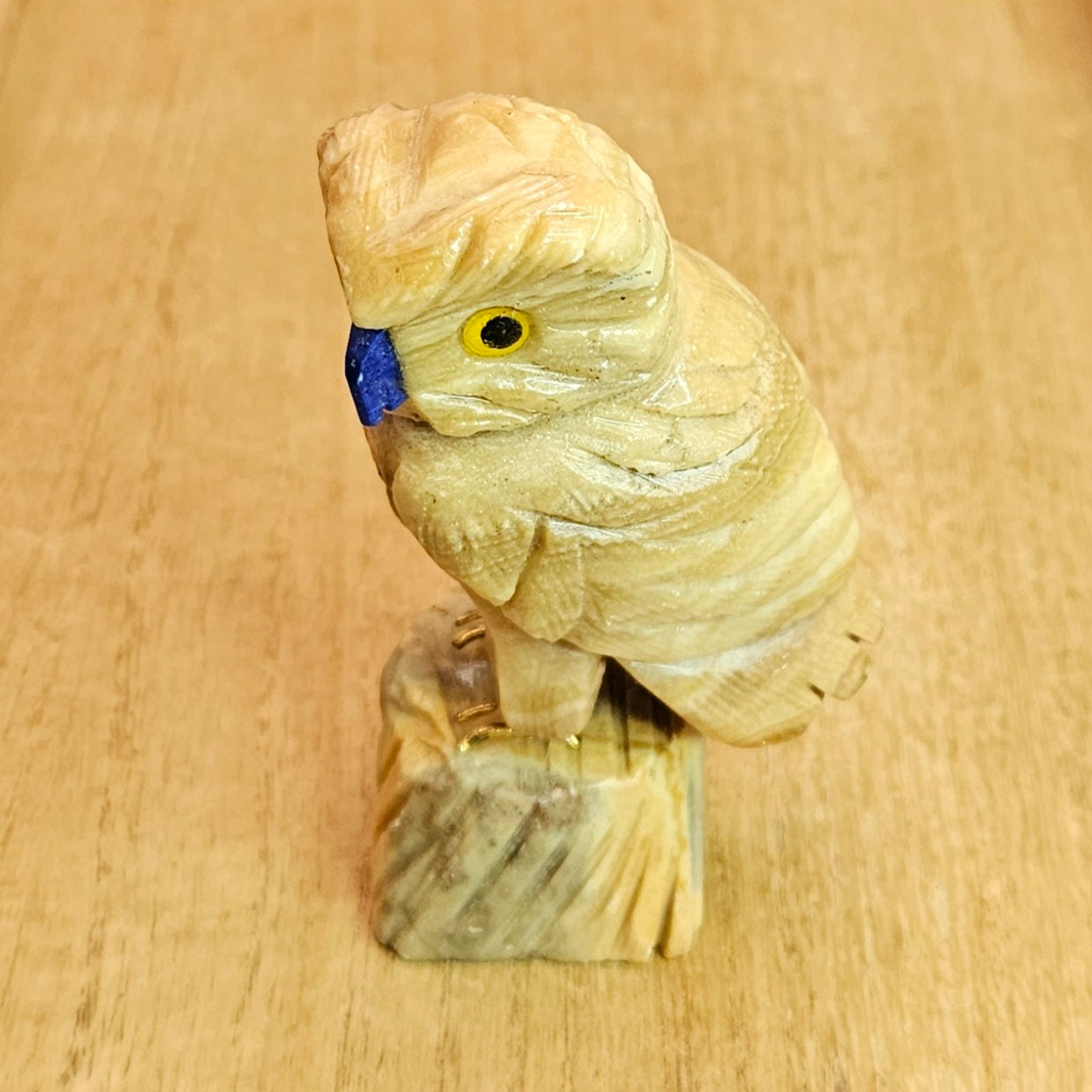Yellow Banded Calcite Owl Carving.