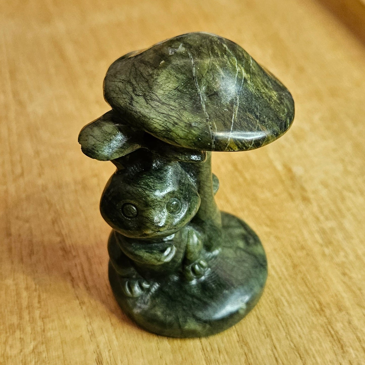 Serpentine Jade Mushroom Rabbit Carving.