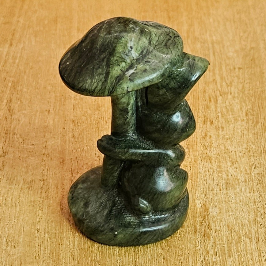 Serpentine Jade Mushroom Rabbit Carving.