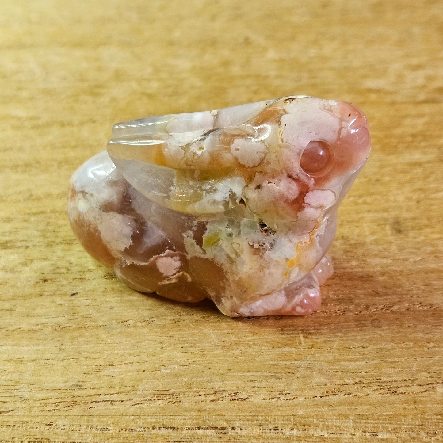 Green Flower Agate Sitting Rabbit Carving.