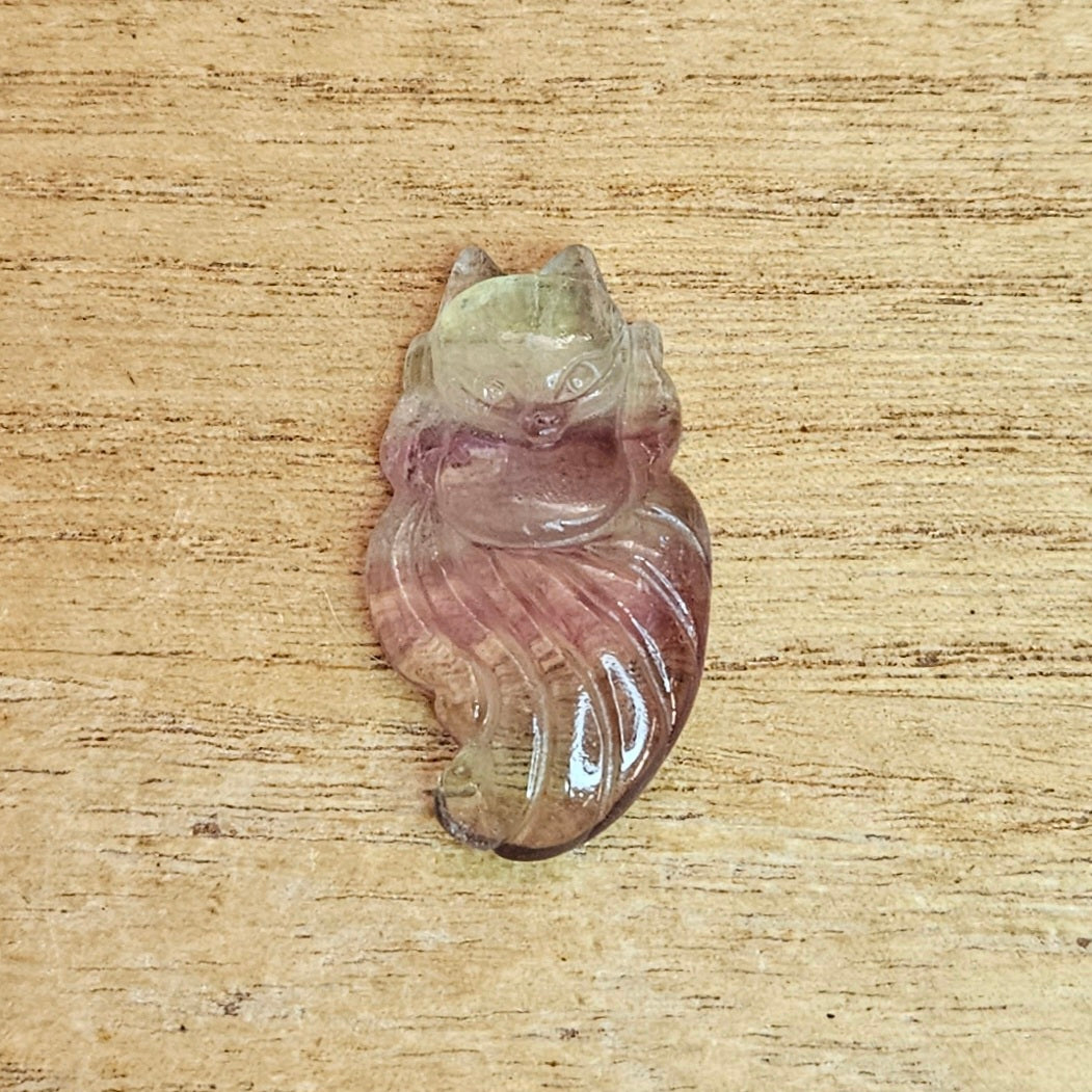 Fluorite Ninetail Fox Flat Carving.