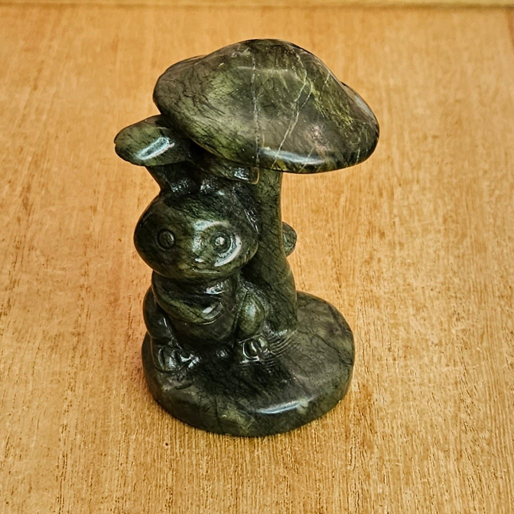 Serpentine Jade Mushroom Rabbit Carving.