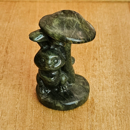 Serpentine Jade Mushroom Rabbit Carving.