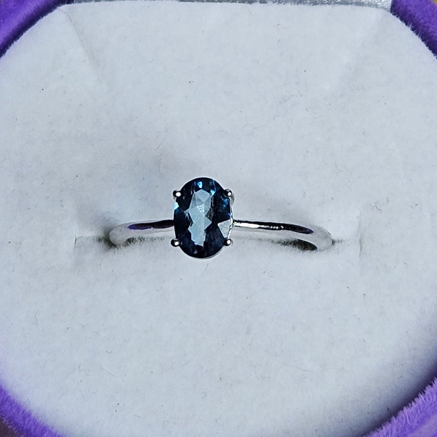Blue Topaz Silver Band Adjustable Ring.