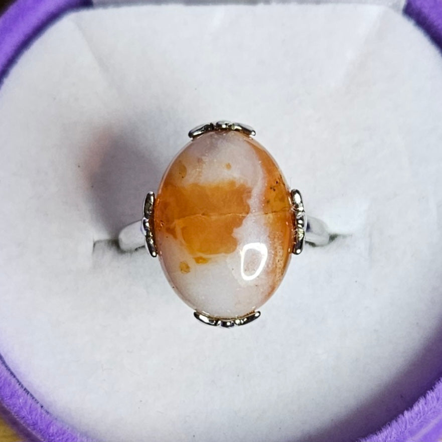 Cherry Blossom Agate Adjustable Ring.