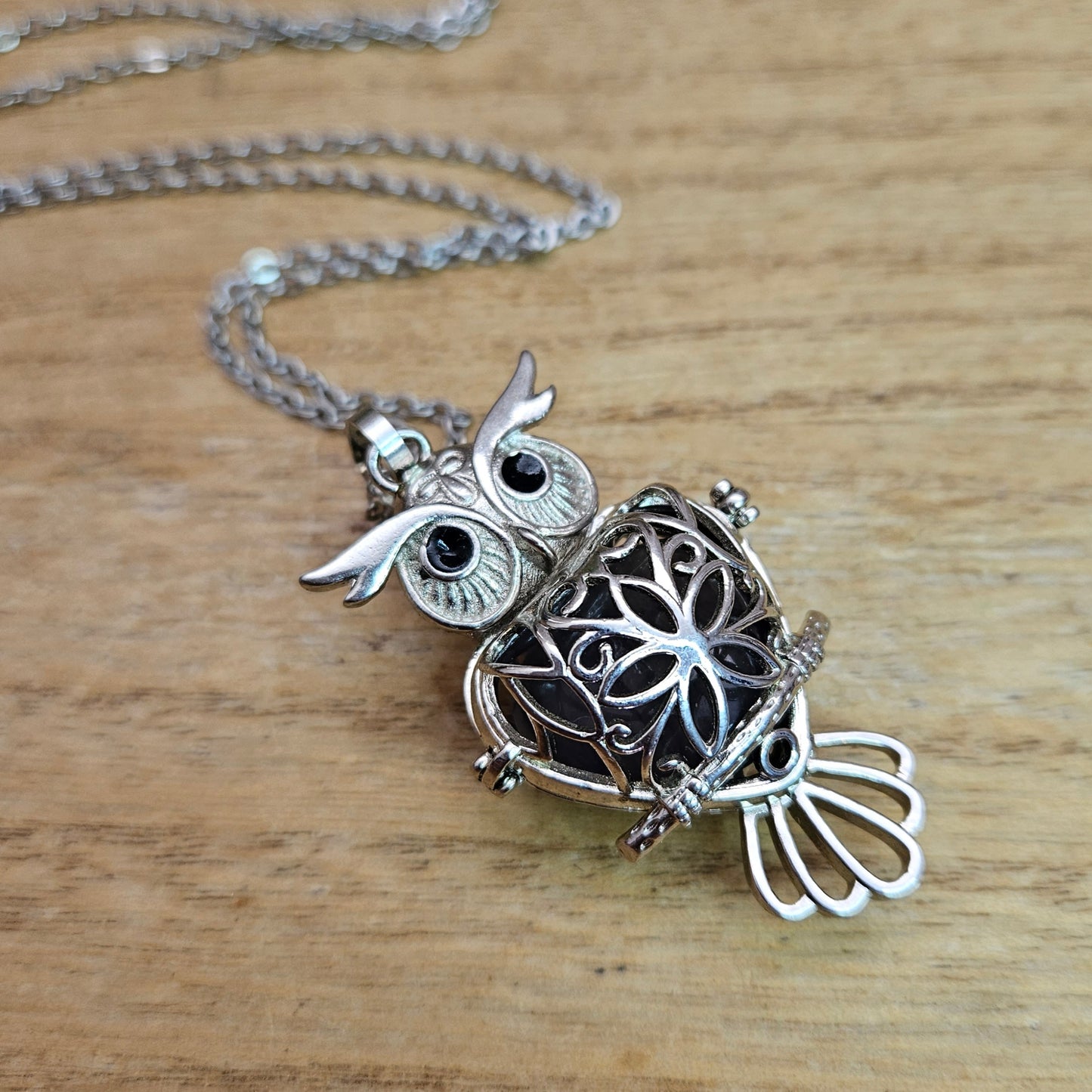 Owl Cage Necklace & Fluorite Heart.