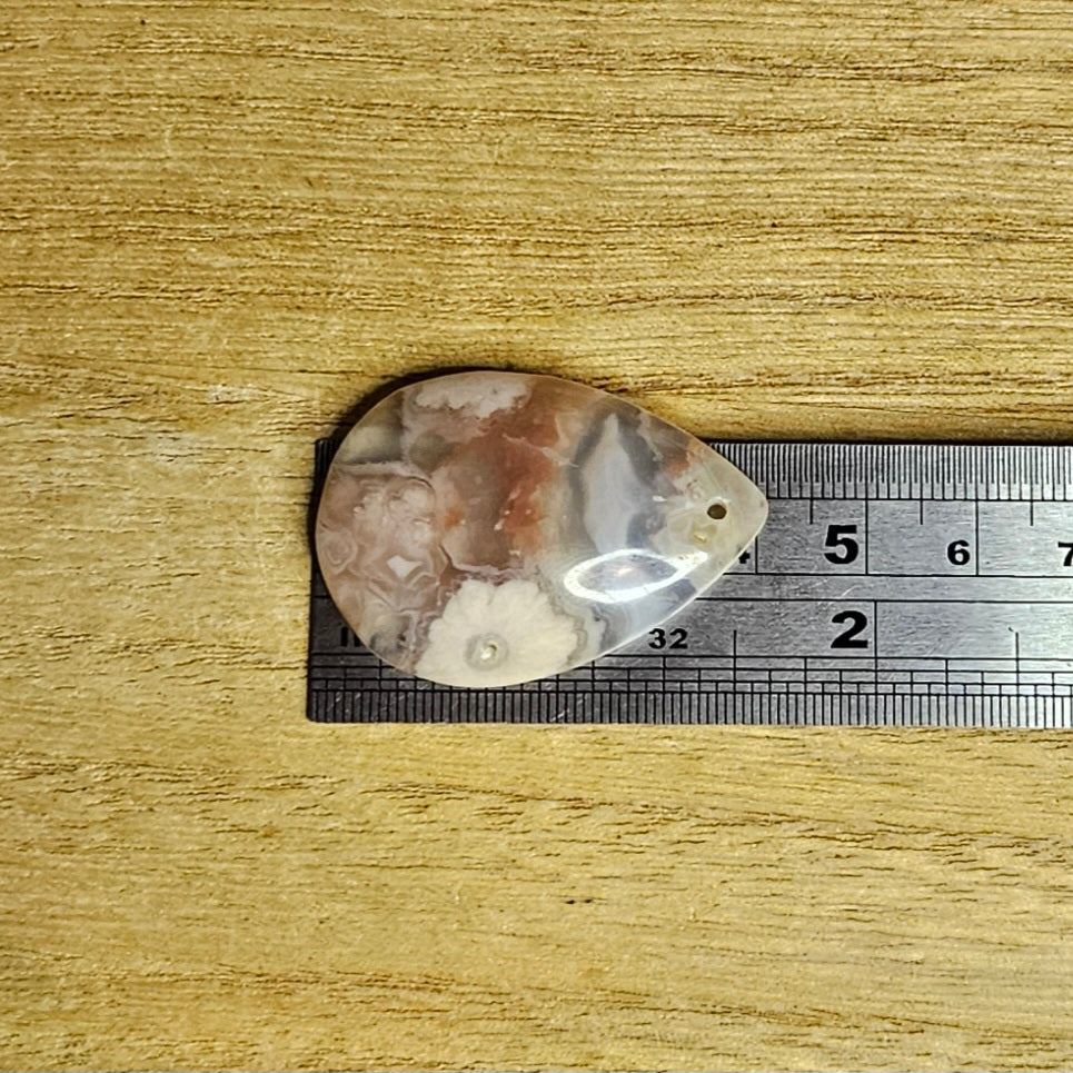 Flower Agate Tear-drop Cabochon. *Pre Drilled*