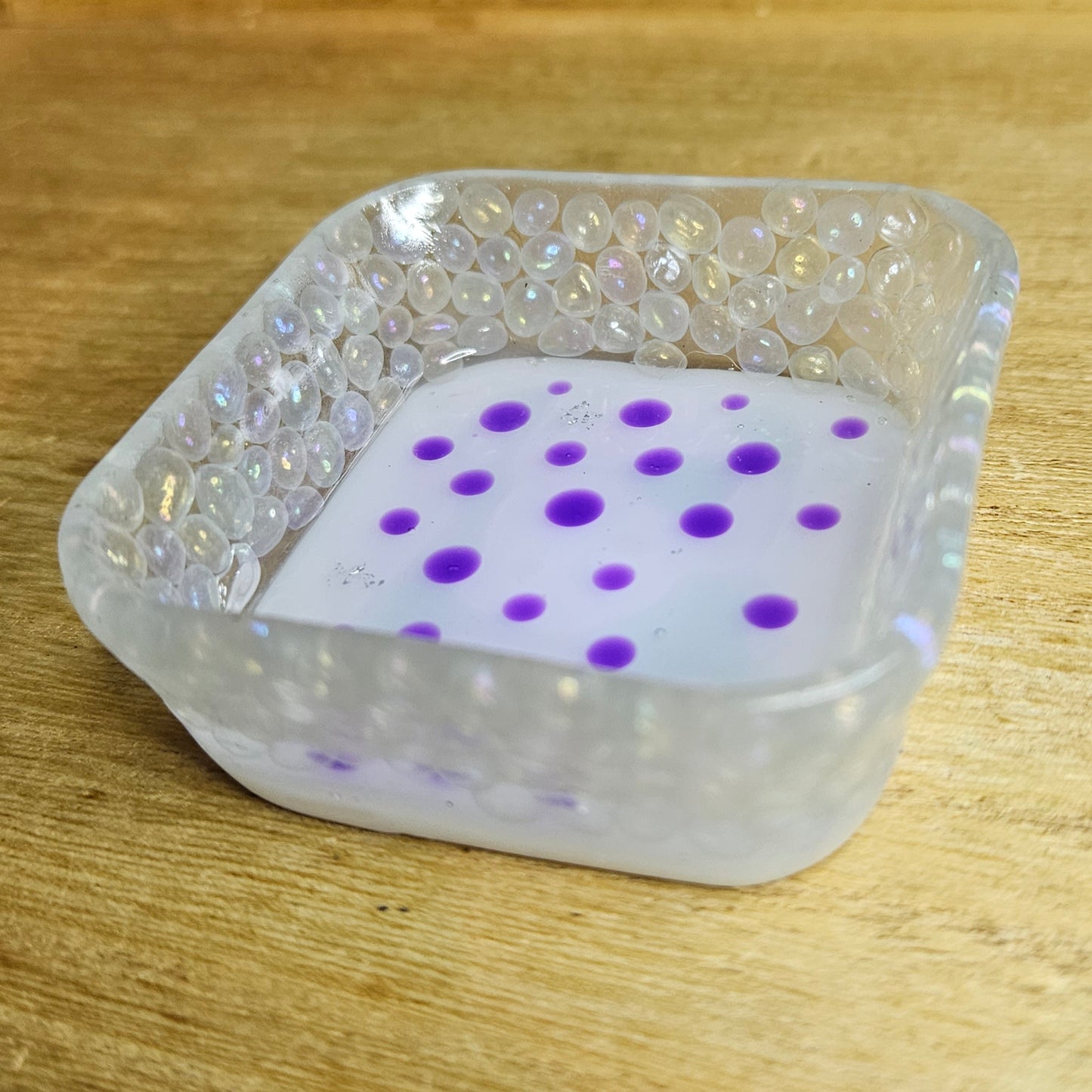 Purple Dot Dish. Aura Quartz Trinket Dish.