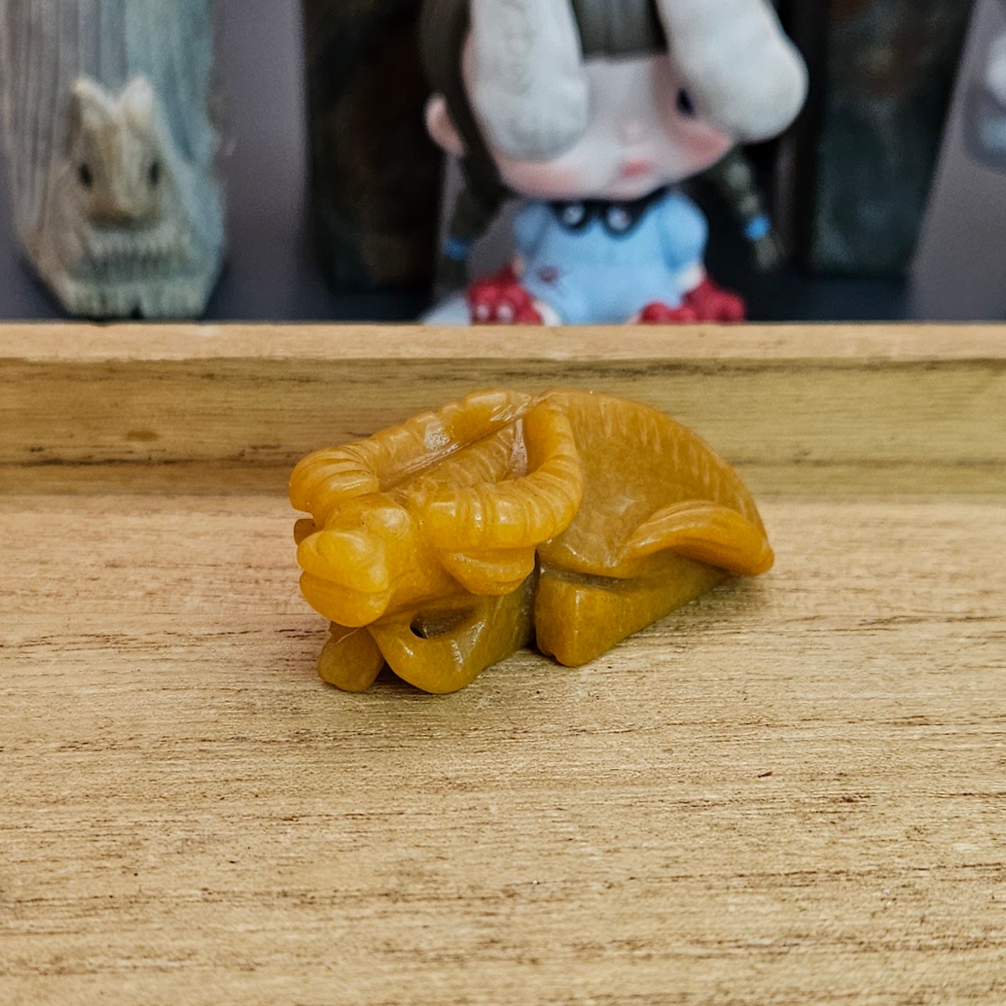 Yellow Jade Bull Hand Carving.