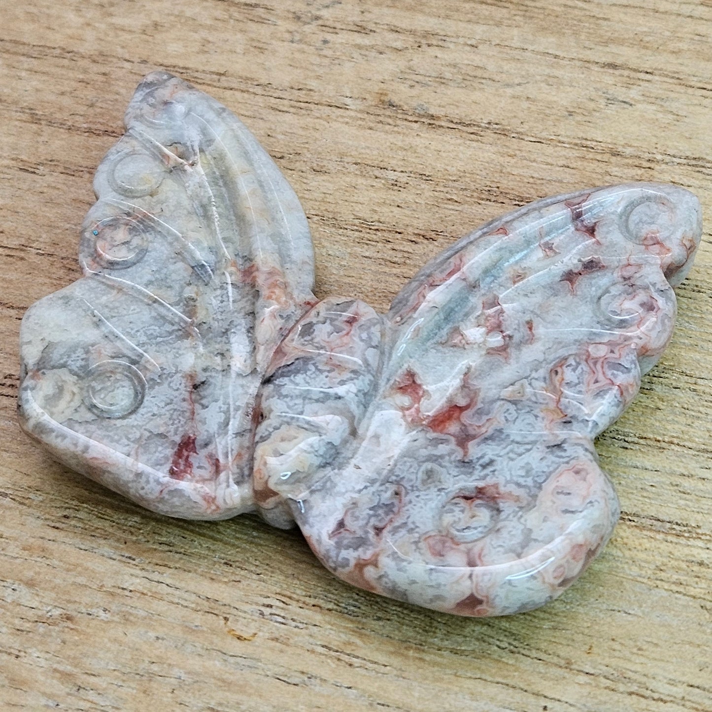 Crazy Lace Agate Butterfly Carving.