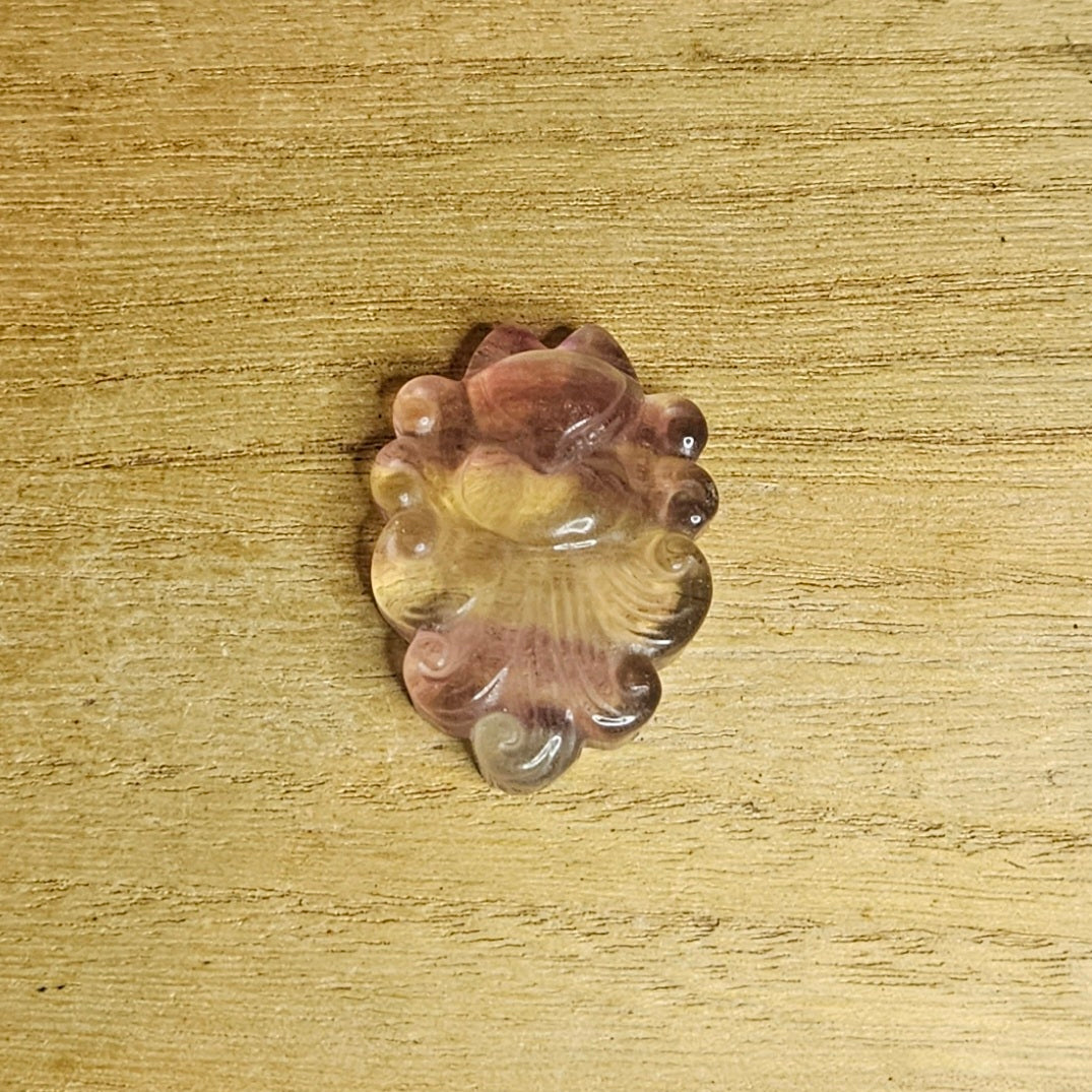 Candy Fluorite Ninetail Fox Flat Carving.