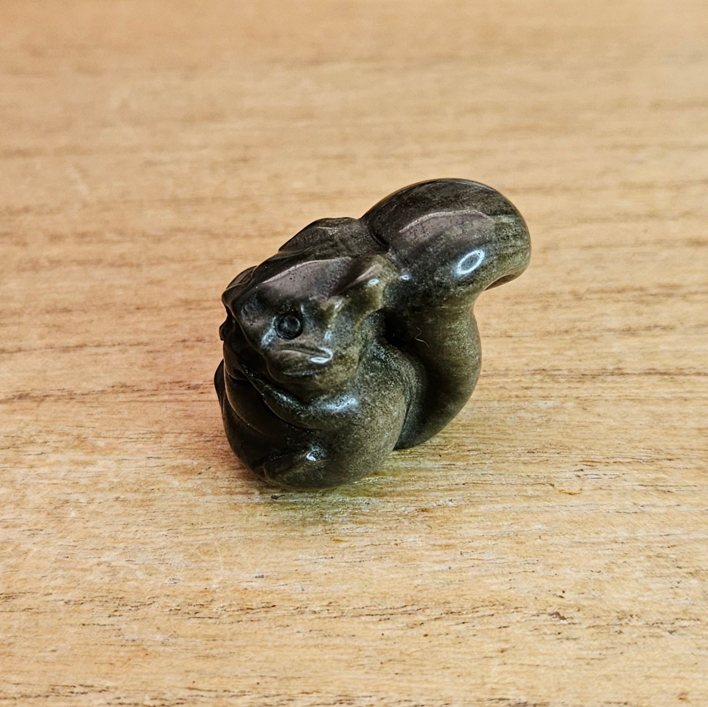 Gold Sheen Obsidian Squirrel Carving.