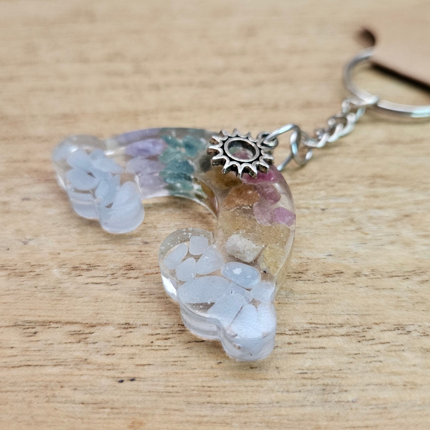 Rainbow Keychain. Handmade Rainbow Tourmaline Resin Keychain.
