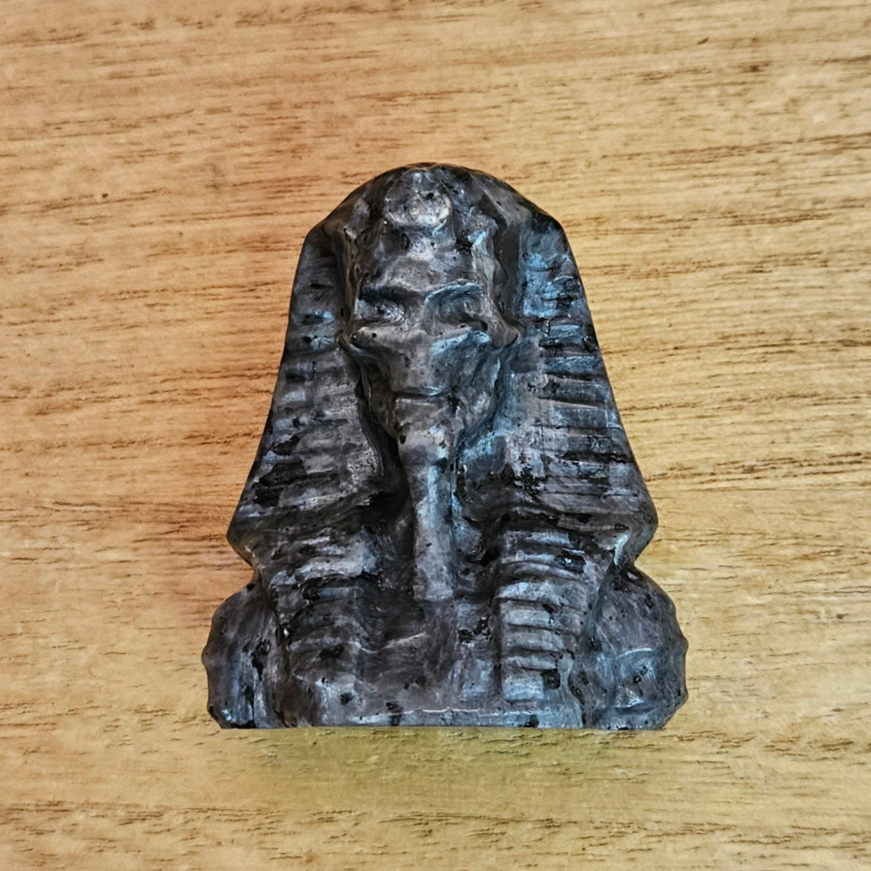 Larvikite Skull Pharaoh Carving.