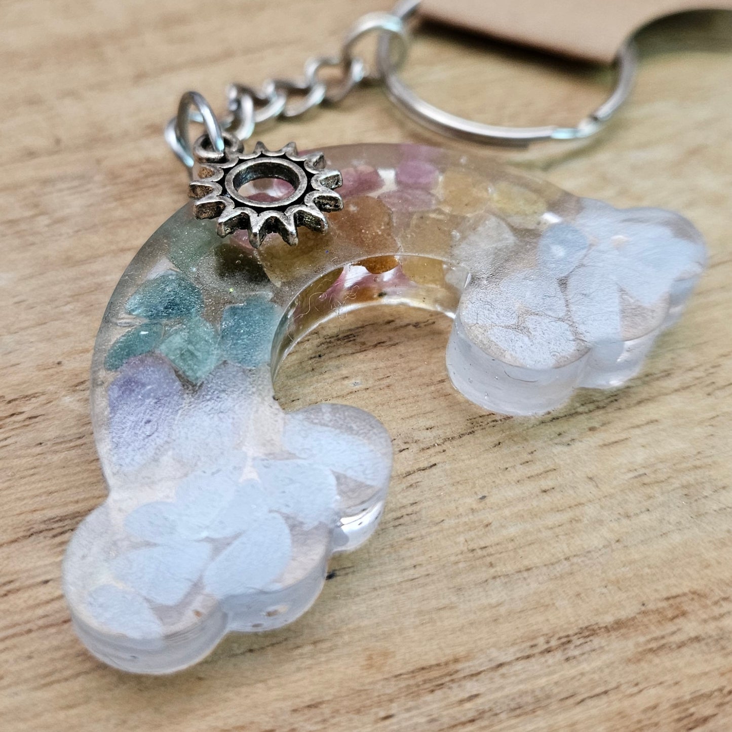 Rainbow Keychain. Handmade Rainbow Tourmaline Resin Keychain.