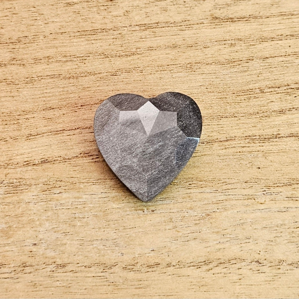 Silver Sheen Obsidian Faceted Heart Carving.