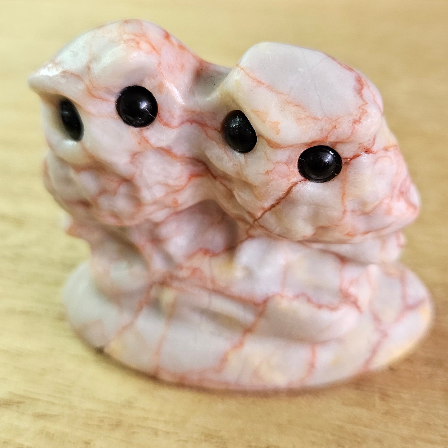 Red Vein Jasper Double Owl Carving.
