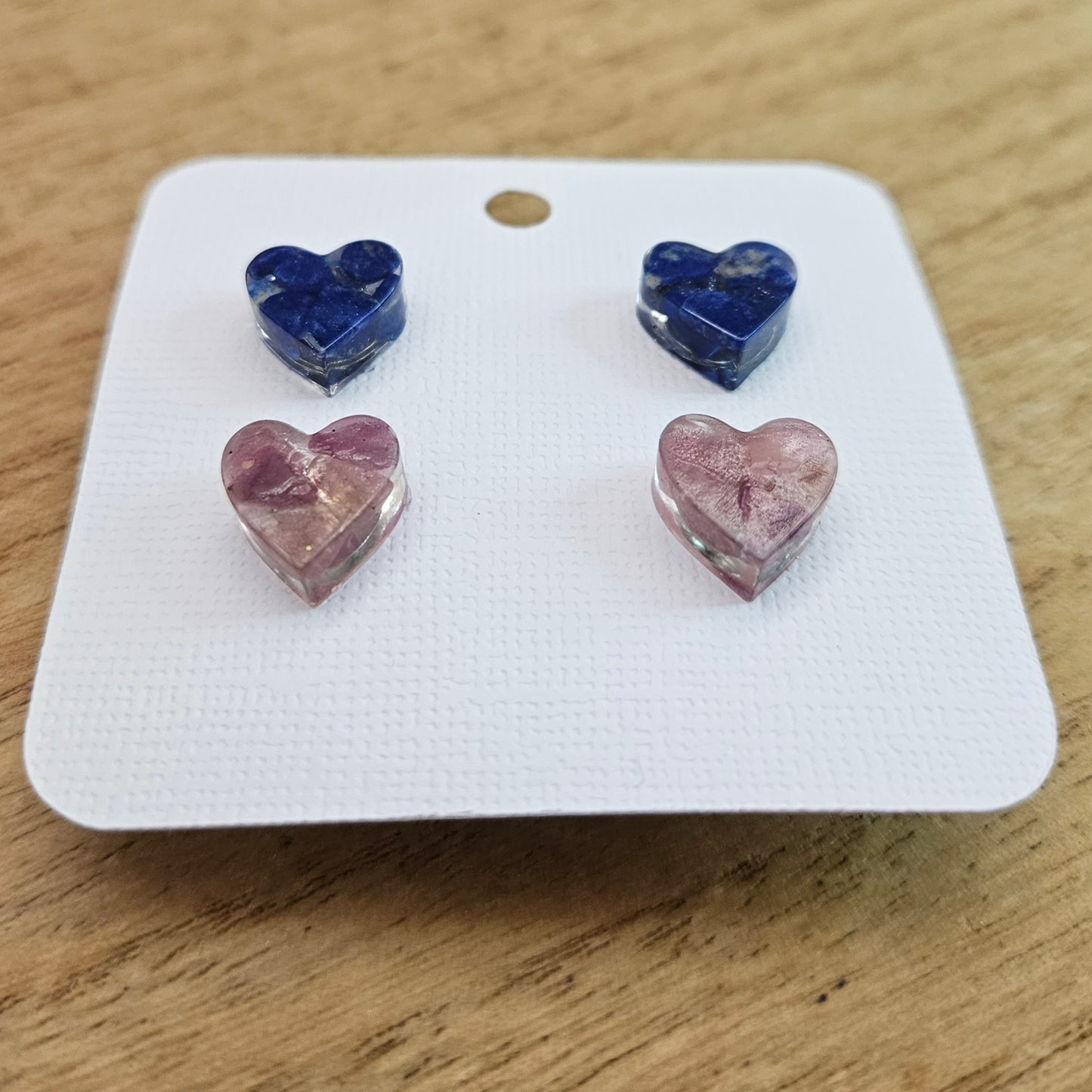 Resin Heart Flower Set. Lapis Lazuli and Pink Tourmaline.