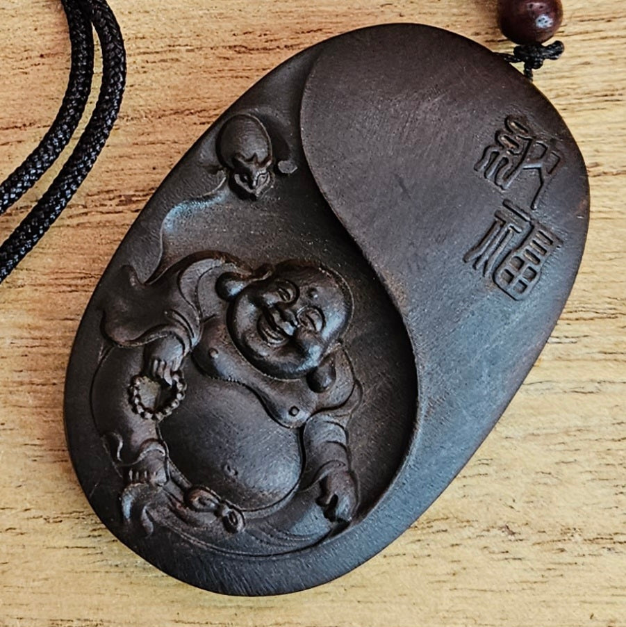 Wooden Buddha Pendant and Cord Necklace.