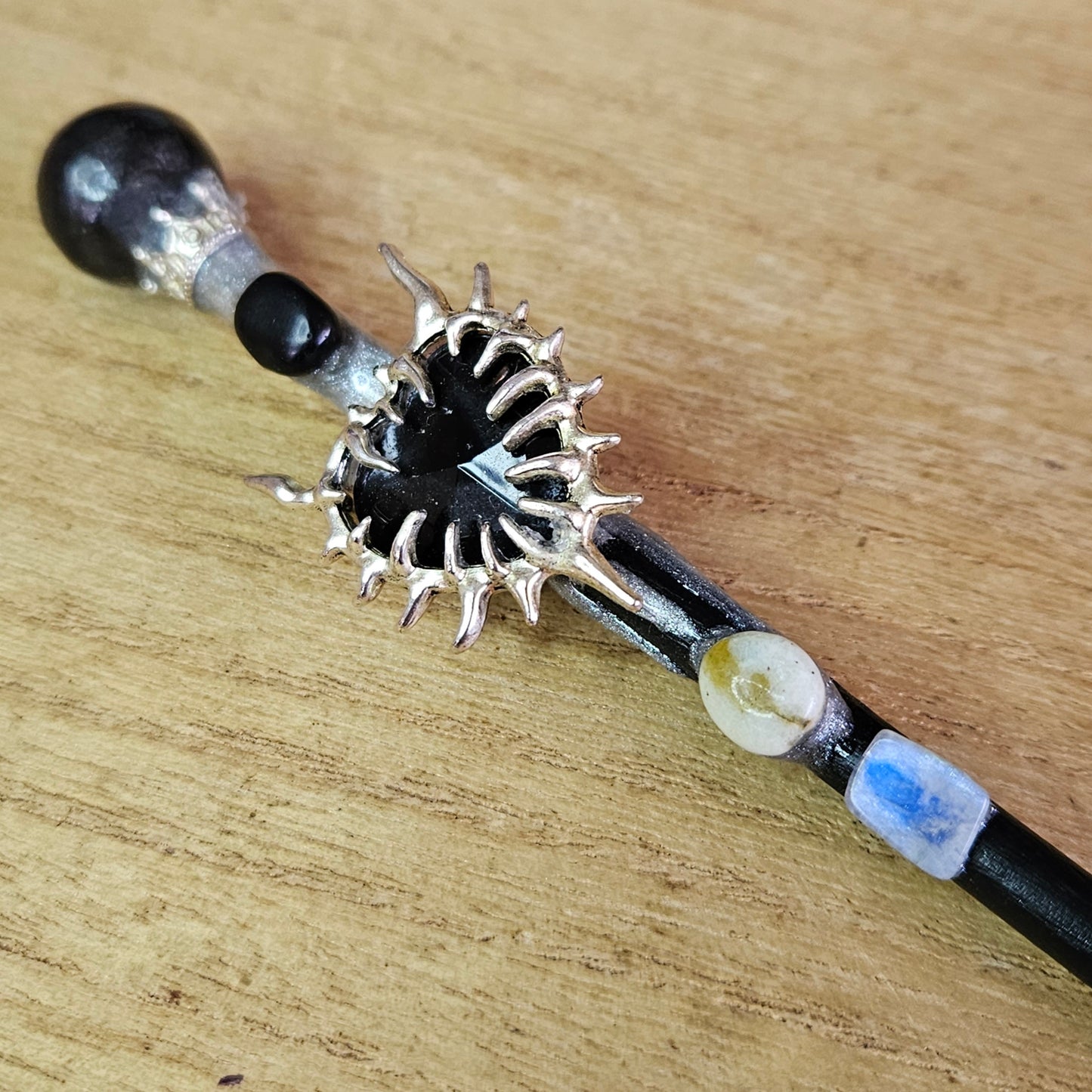 Black Spiked Heart Wand. Obsidian.