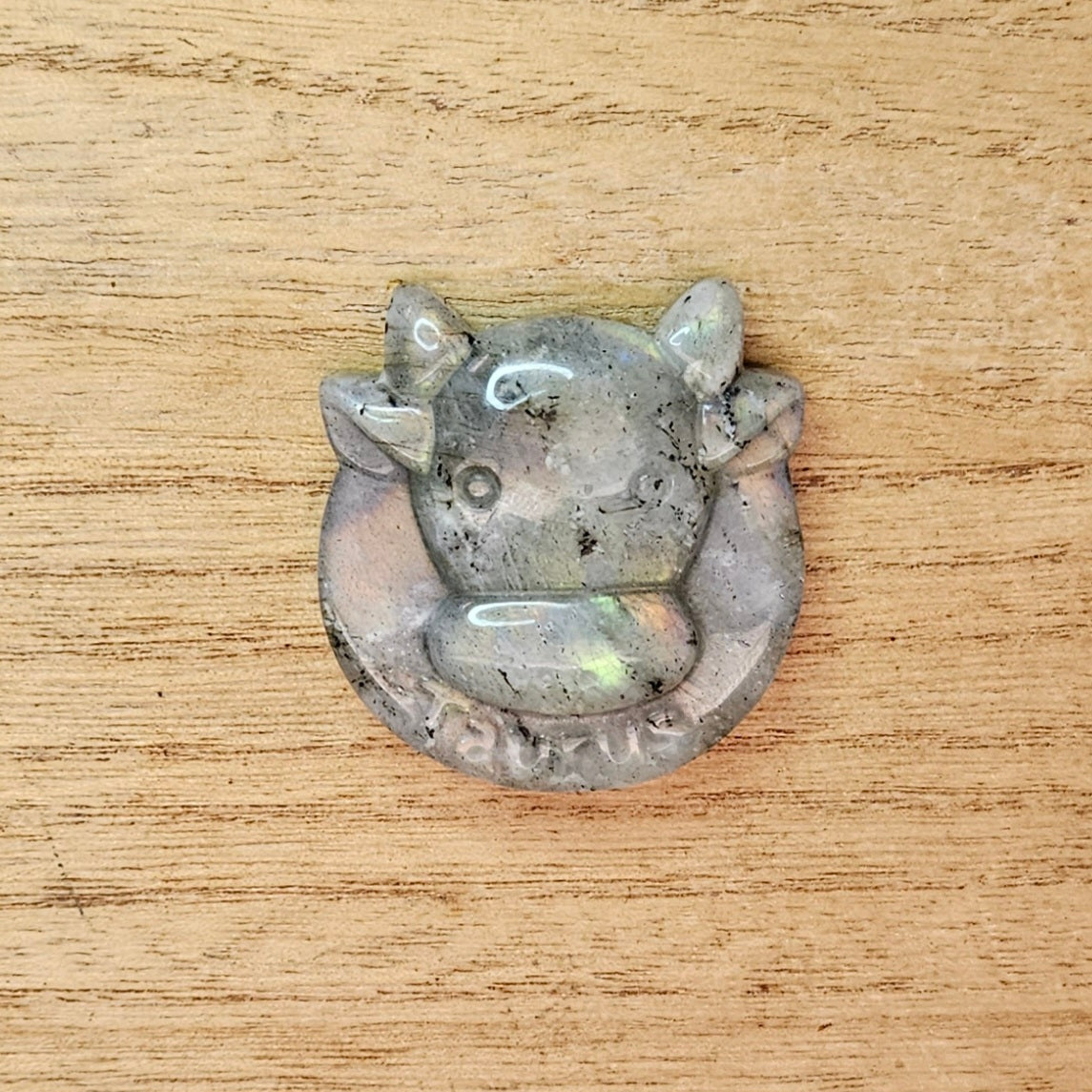 Sunset Labradorite Taurus Bull Flat Carving.