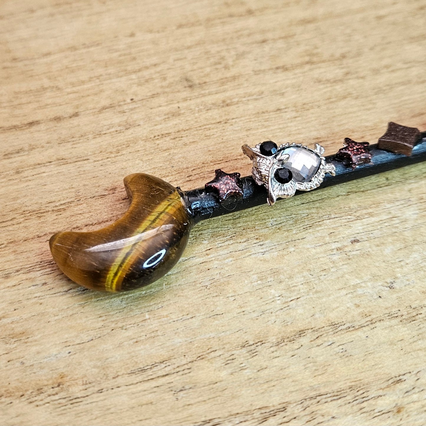 Black Moon Owl Wand. Tiger's Eye.