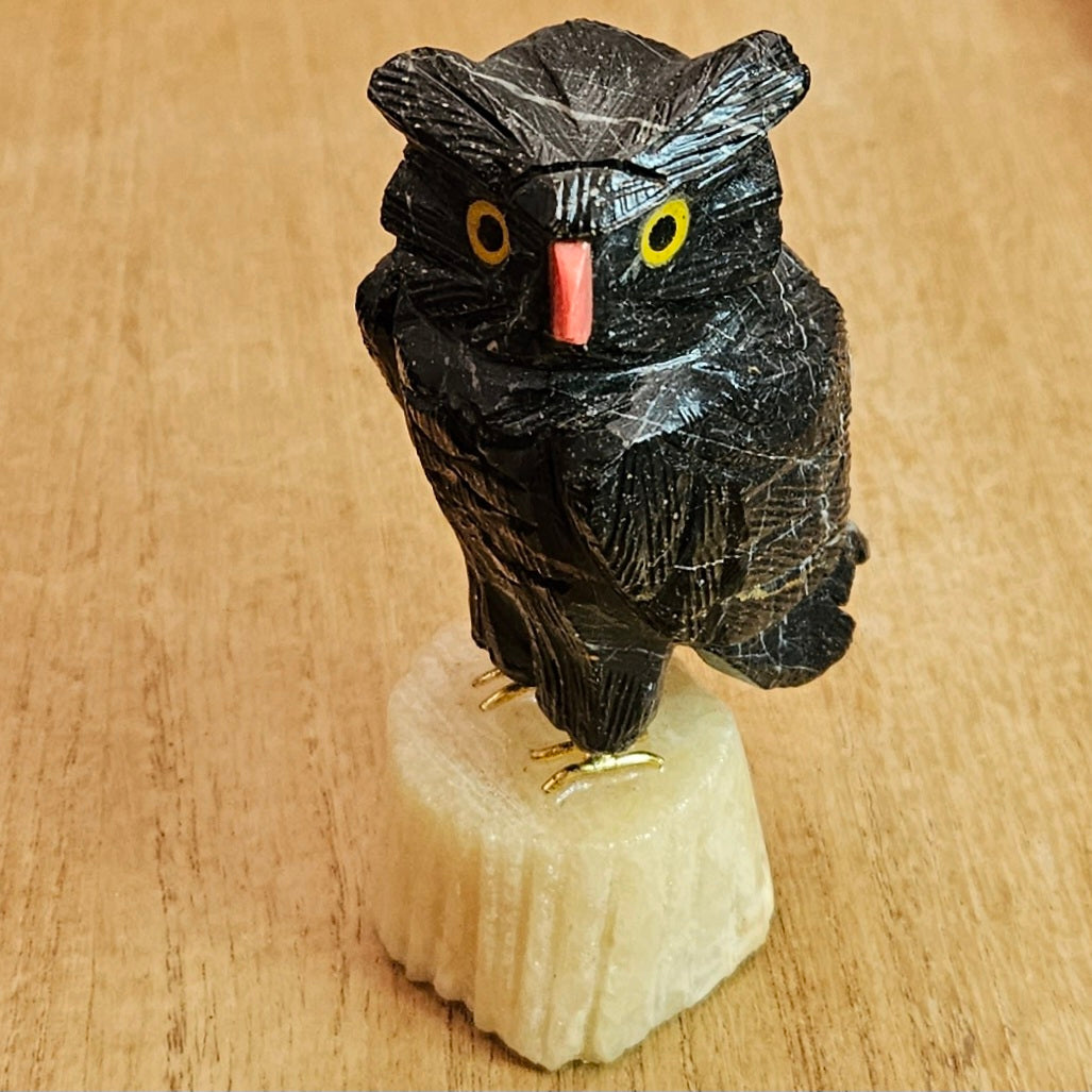 Black Marble Owl Carving.