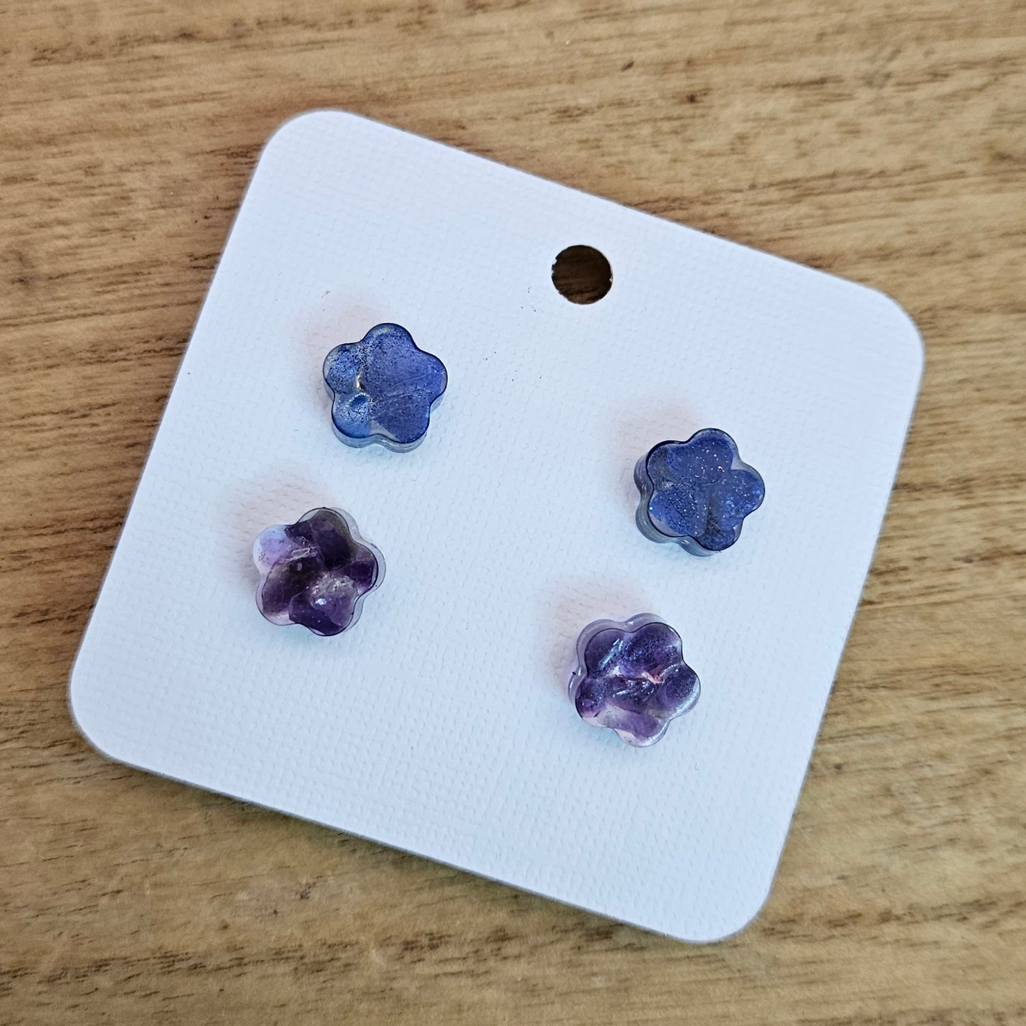 Resin Flower Stud Set. Lapis and Amethyst.
